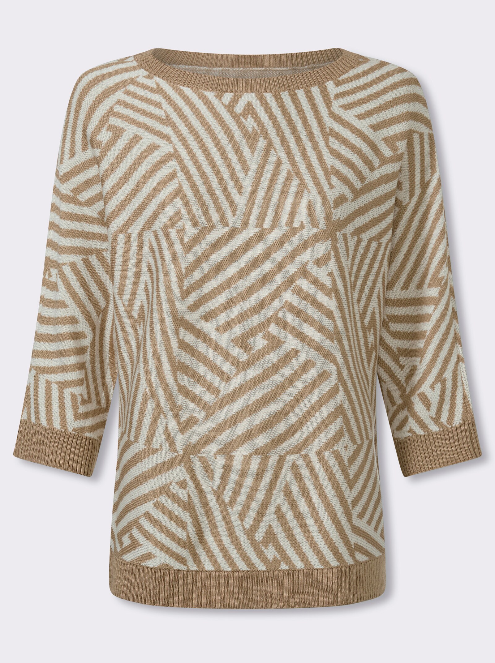 Fledermauspullover mit U-Boot-Ausschnitt - beige-ecru-gemustert
