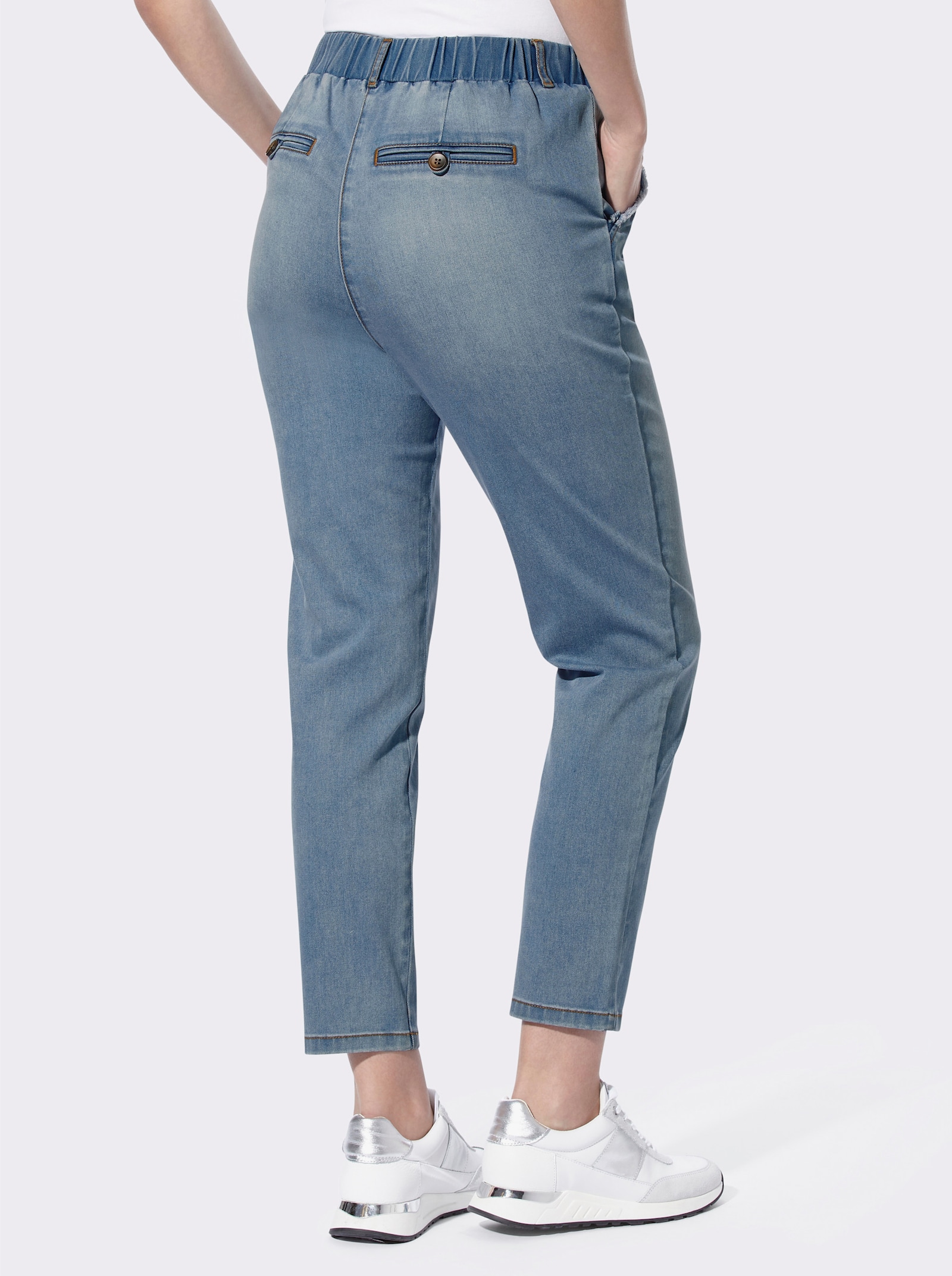 heine Stretch-Jeans mit Fransen an den Taschen - blue-bleached