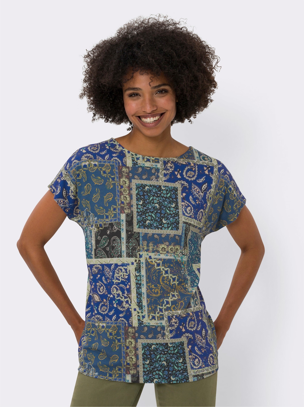 heine Print-Shirt - jeansblau-grün-bedruckt