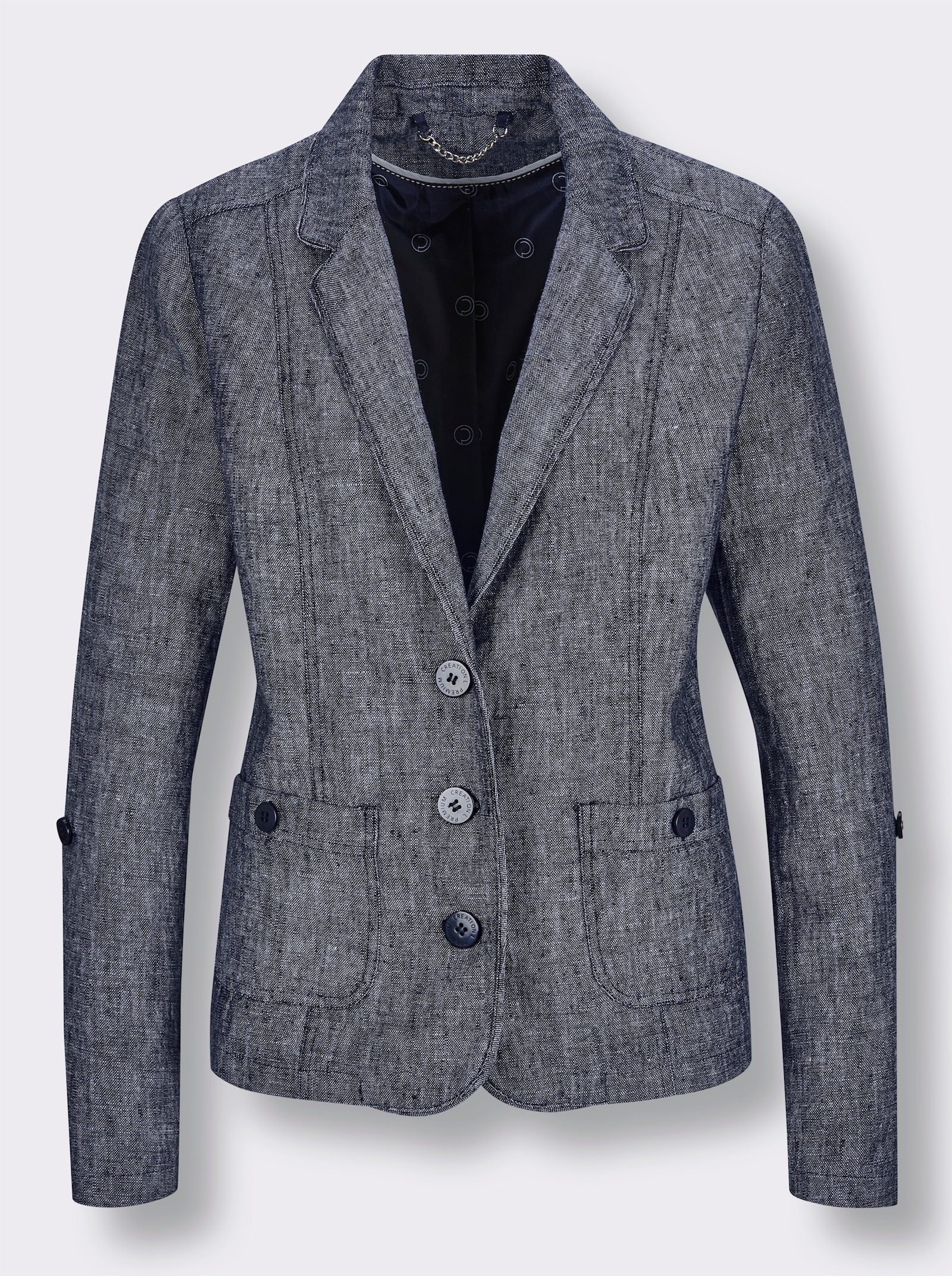 CREATION L PREMIUM Leinenblazer mit Krempelärmeln - marine