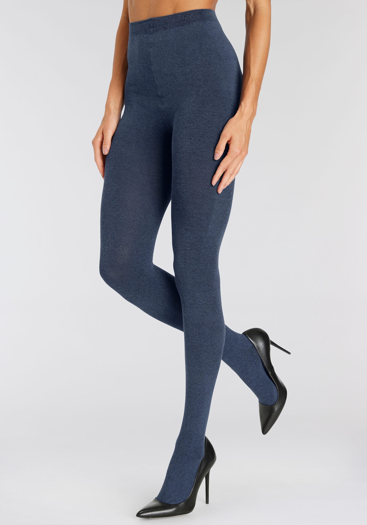 LASCANA Strickstrumpfhose - 1x jeans meliert, 1x schwarz