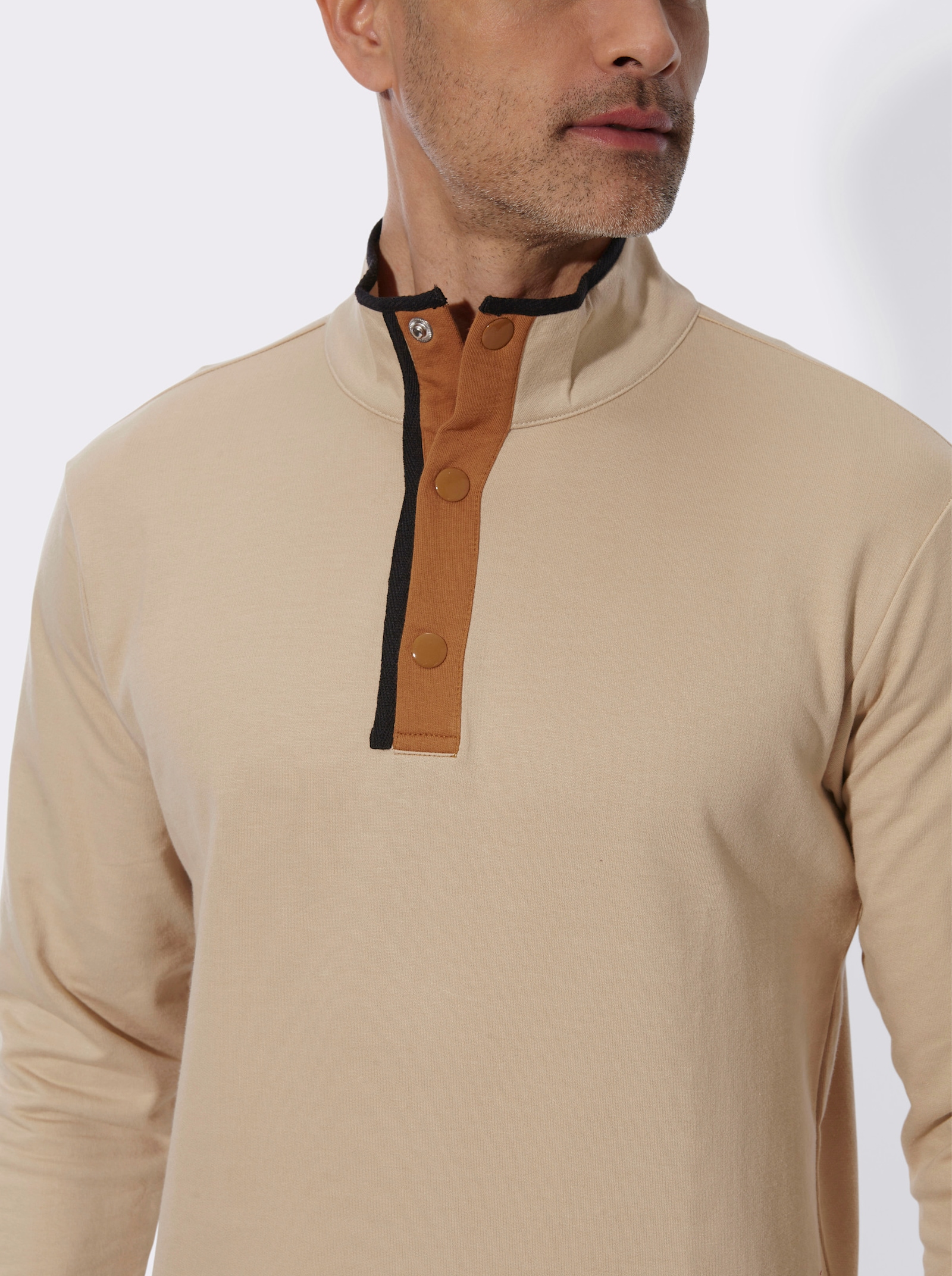 Sweatshirt mit Stehkragen - beige-cognac