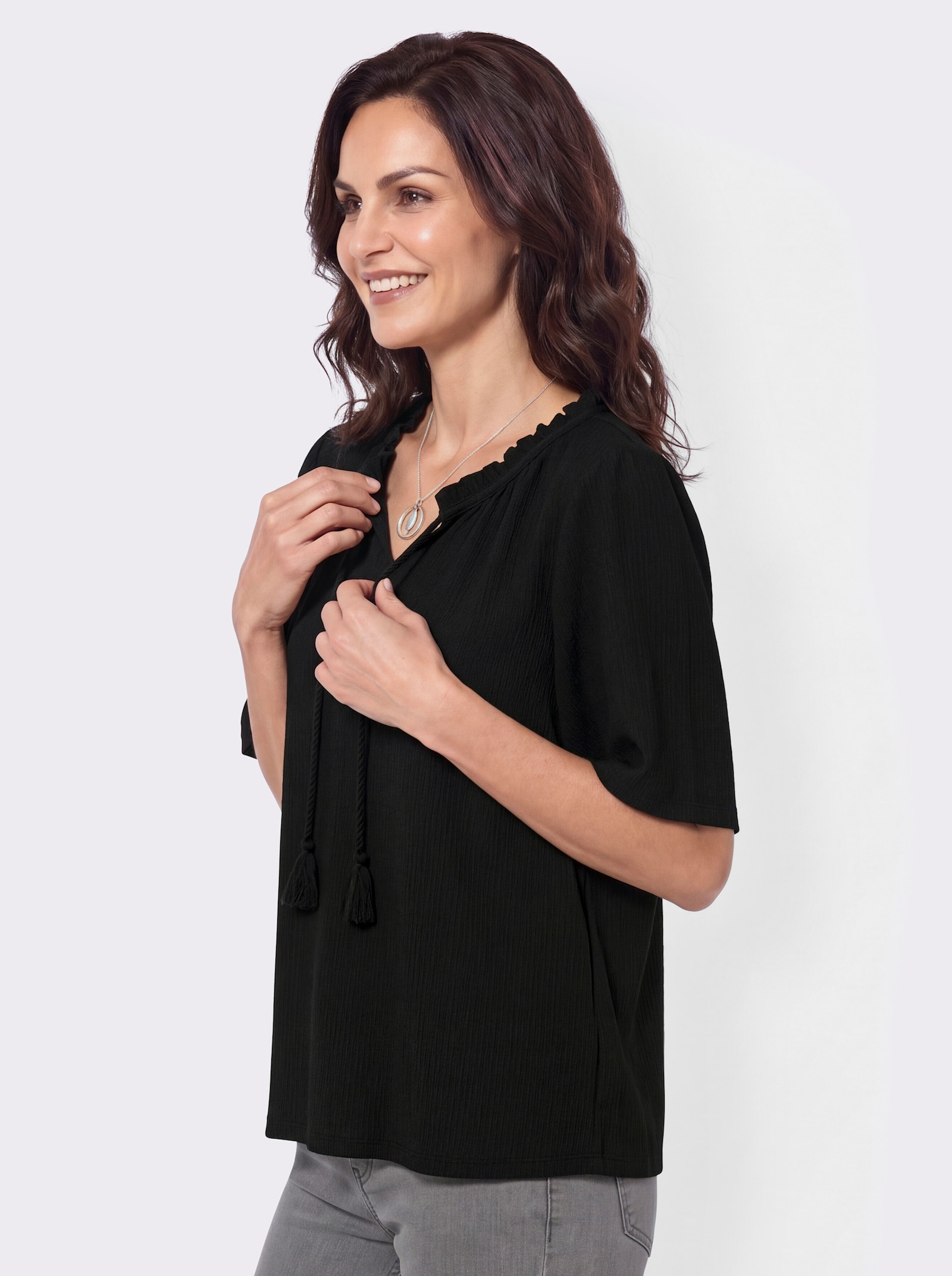Shirt in Jacquard-Struktur - schwarz