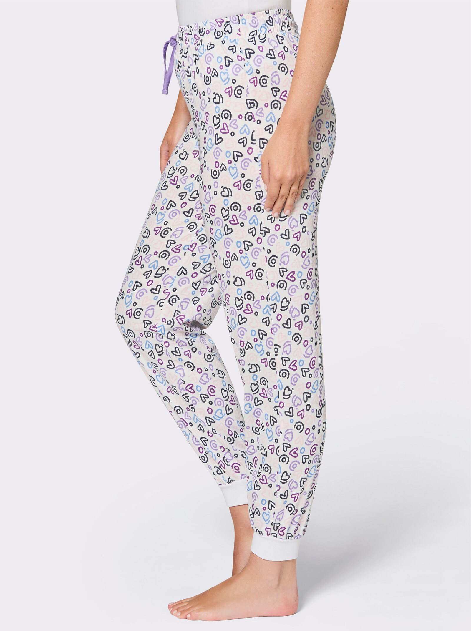 wäschepur Schlafanzughose mit Bündchen - ecru-himmelblau-bedruckt