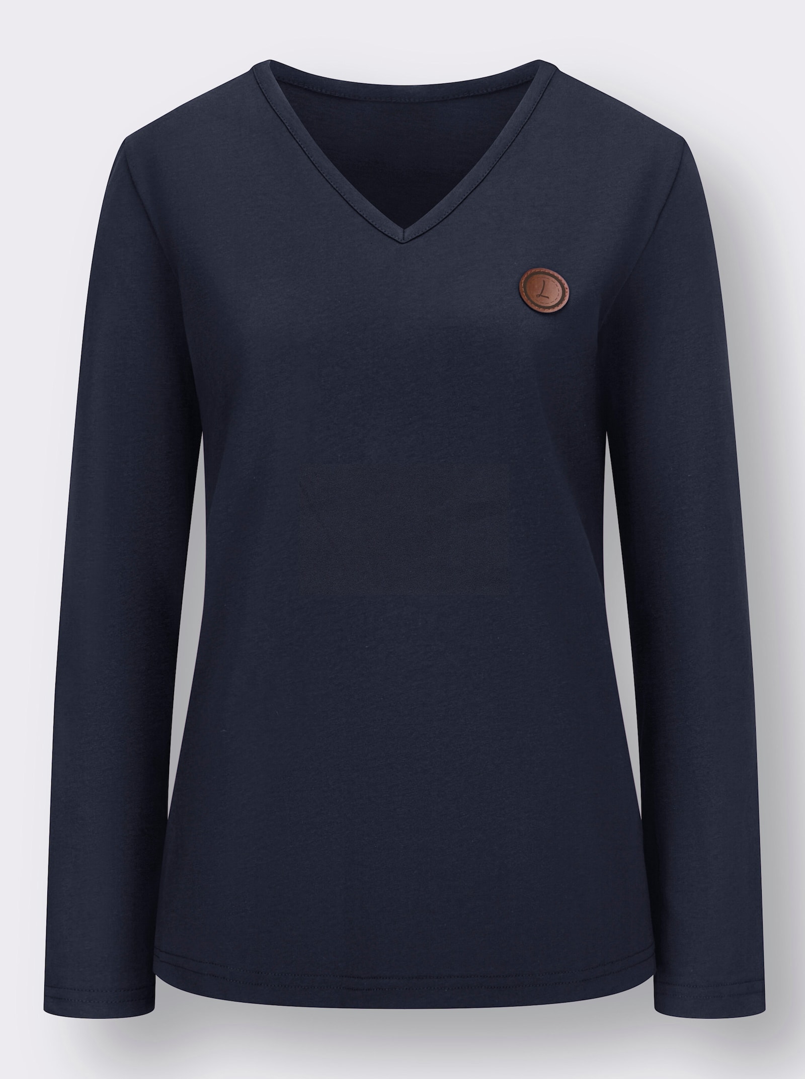 Tričko s dlouhým rukávem s výstřihem do V - námořnická modrá