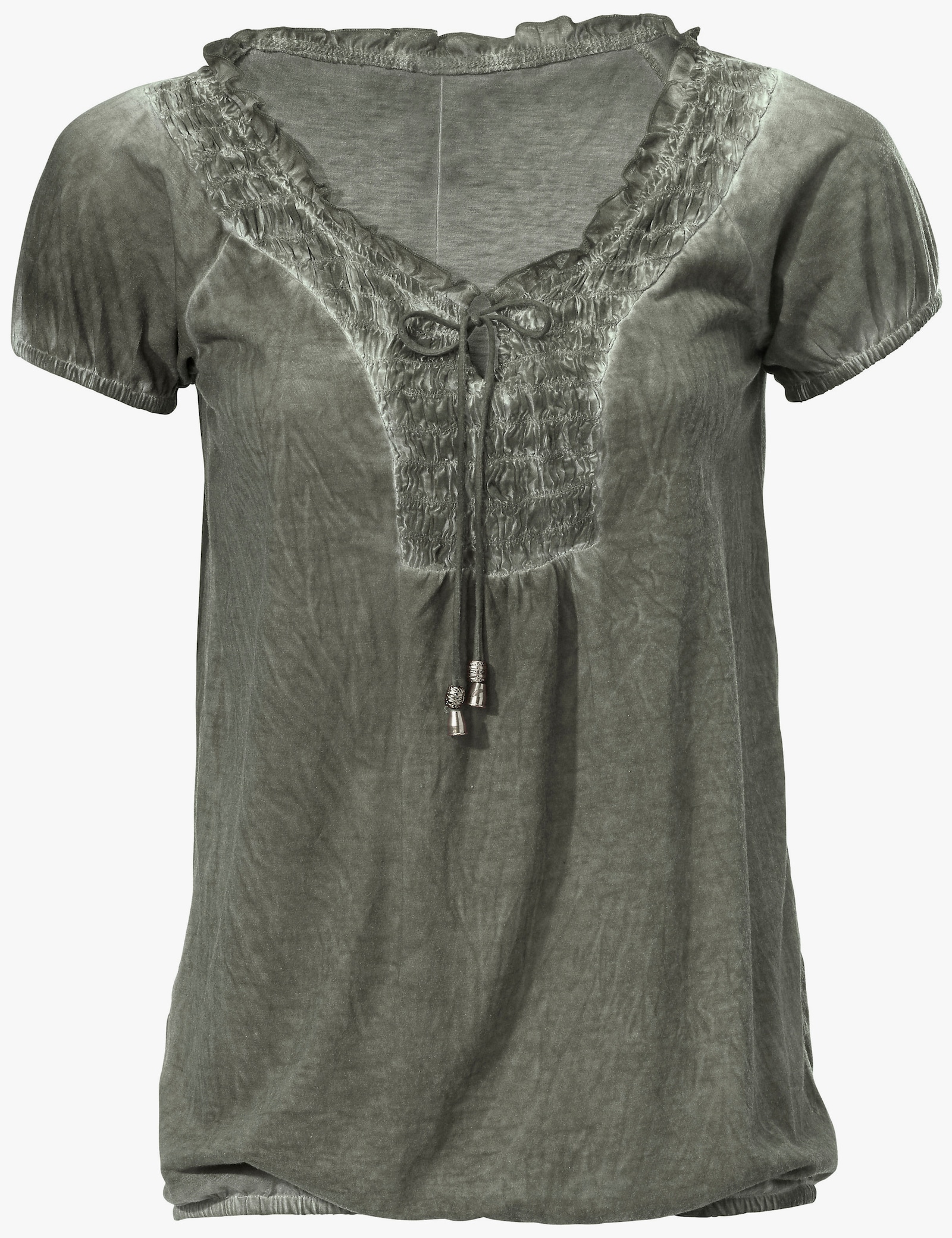 heine V-Shirt mit gesmoktem Ausschnitt - salbei