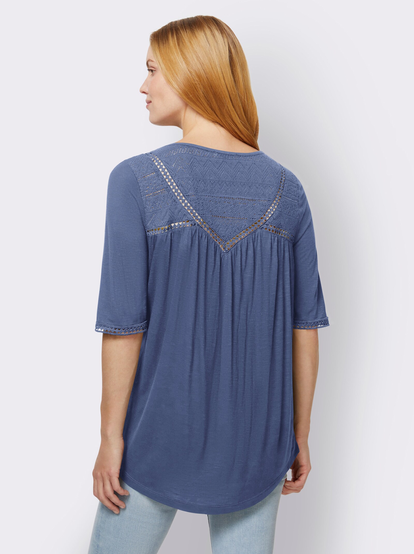 heine Shirt mit Spitze - jeansblau