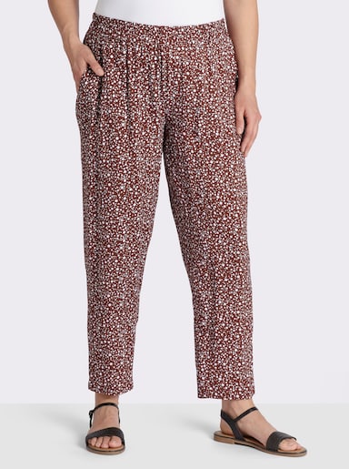 Schlupfhose mit Dehnbund - rotbraun-weiß-bedruckt