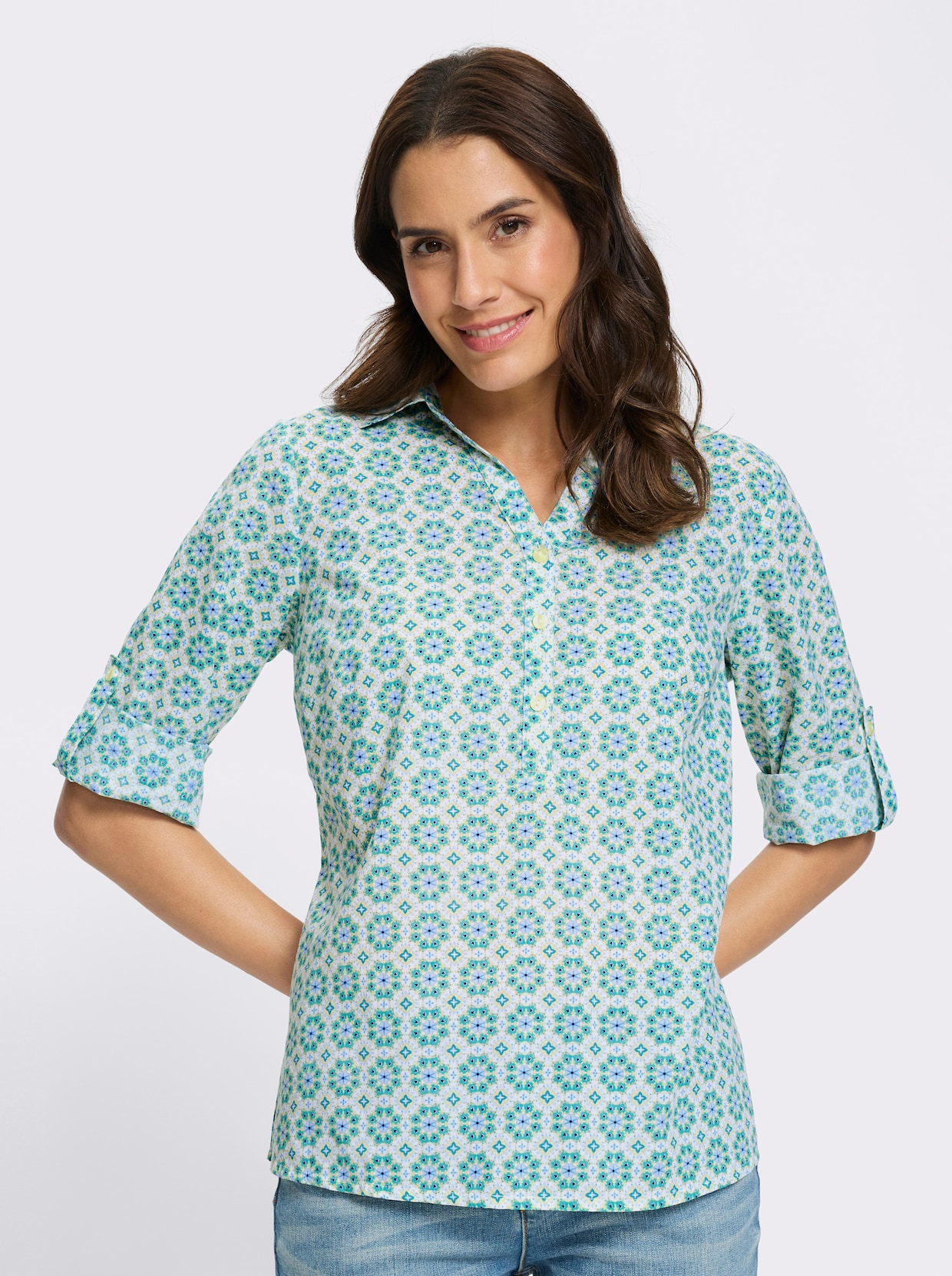 Druckbluse - weiß-pistazie-bedruckt