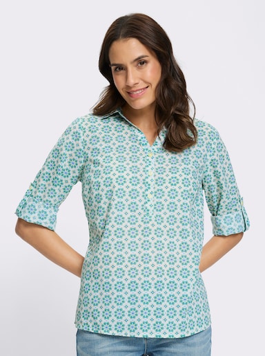 Druckbluse Falte hinten - weiß-pistazie-bedruckt