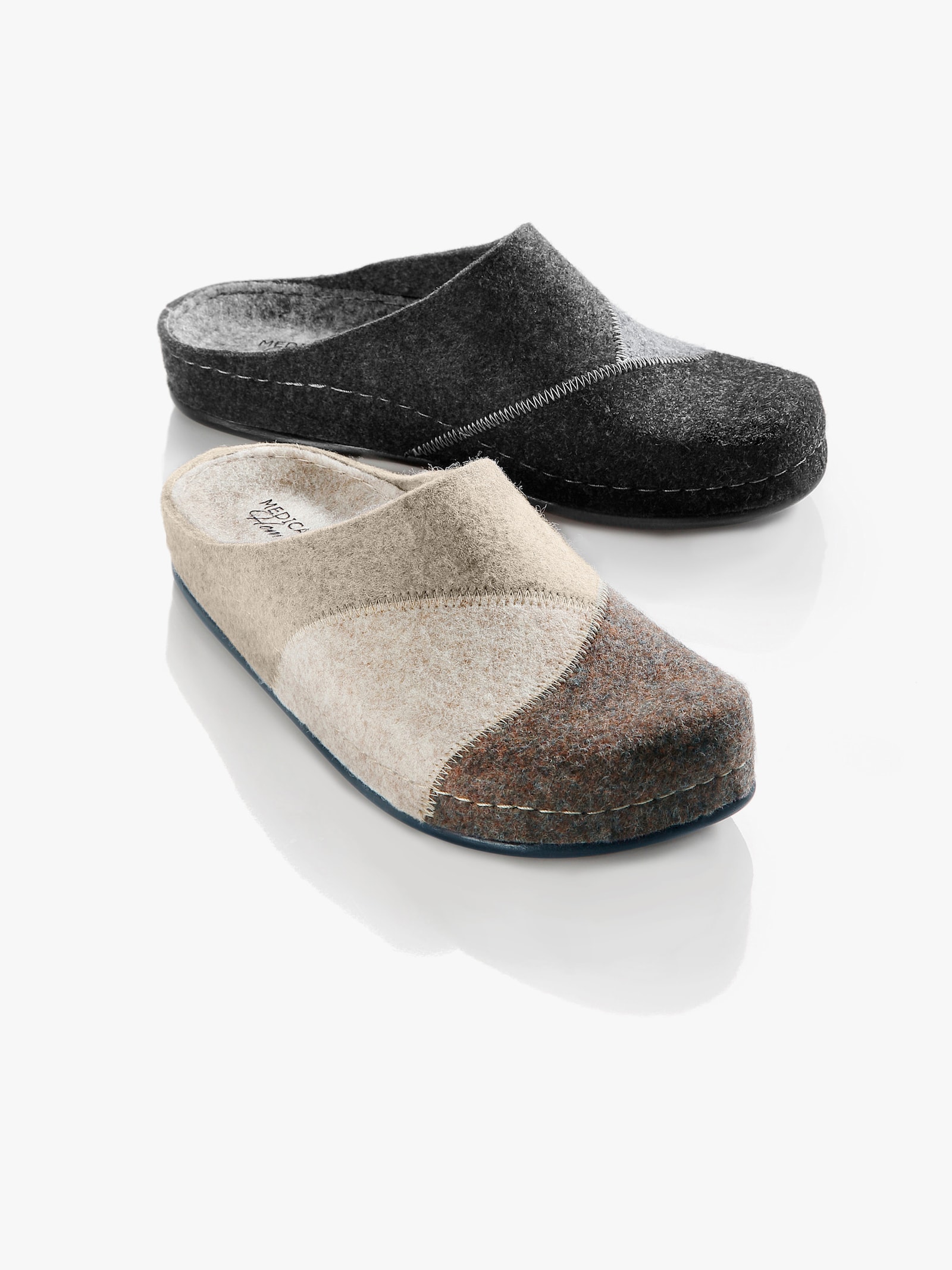 Pantoffel aus Filz, innen mit Wollsohle - beige-gemustert