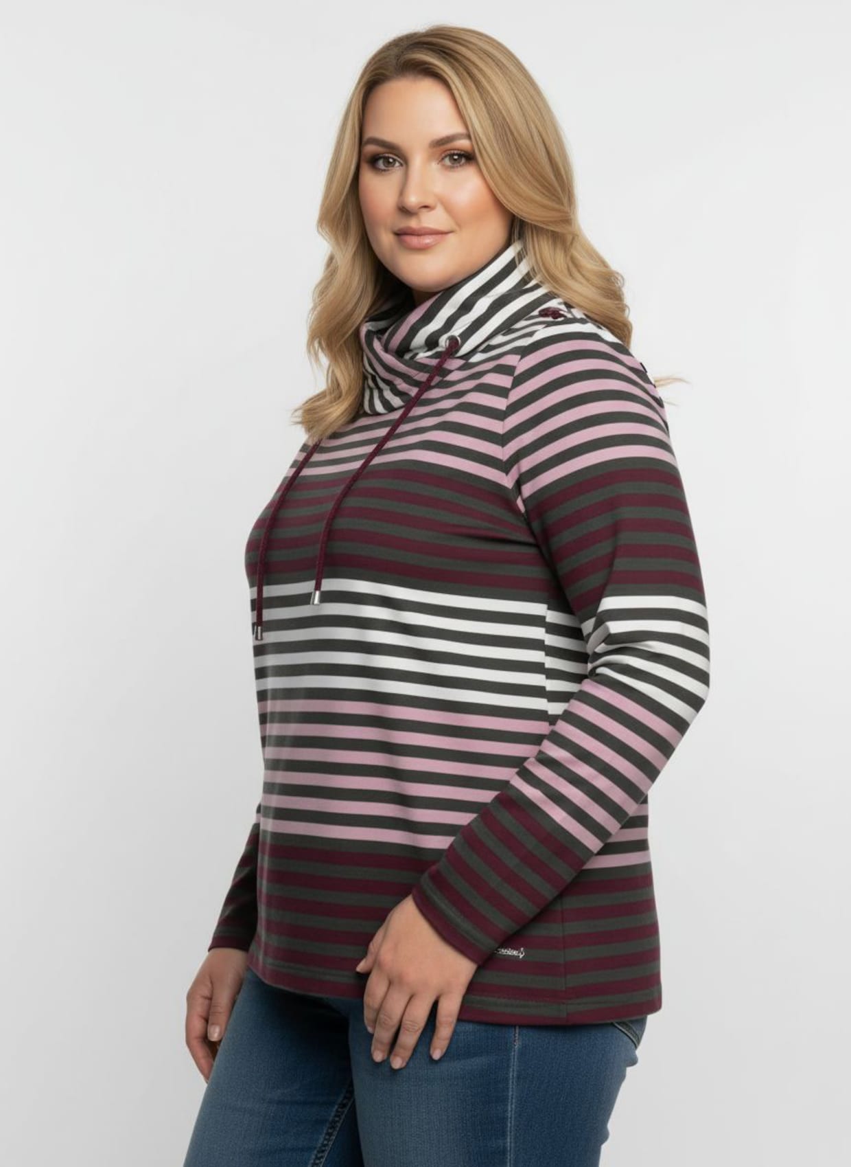 Rollkragenshirt im Streifenmuster - burgund-mauve-geringelt