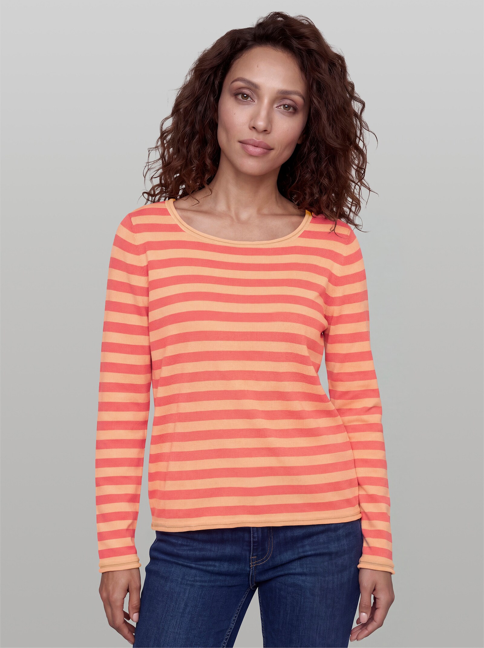heine Feinstrickpullover mit Rollbündchen - koralle-apricot-geringelt