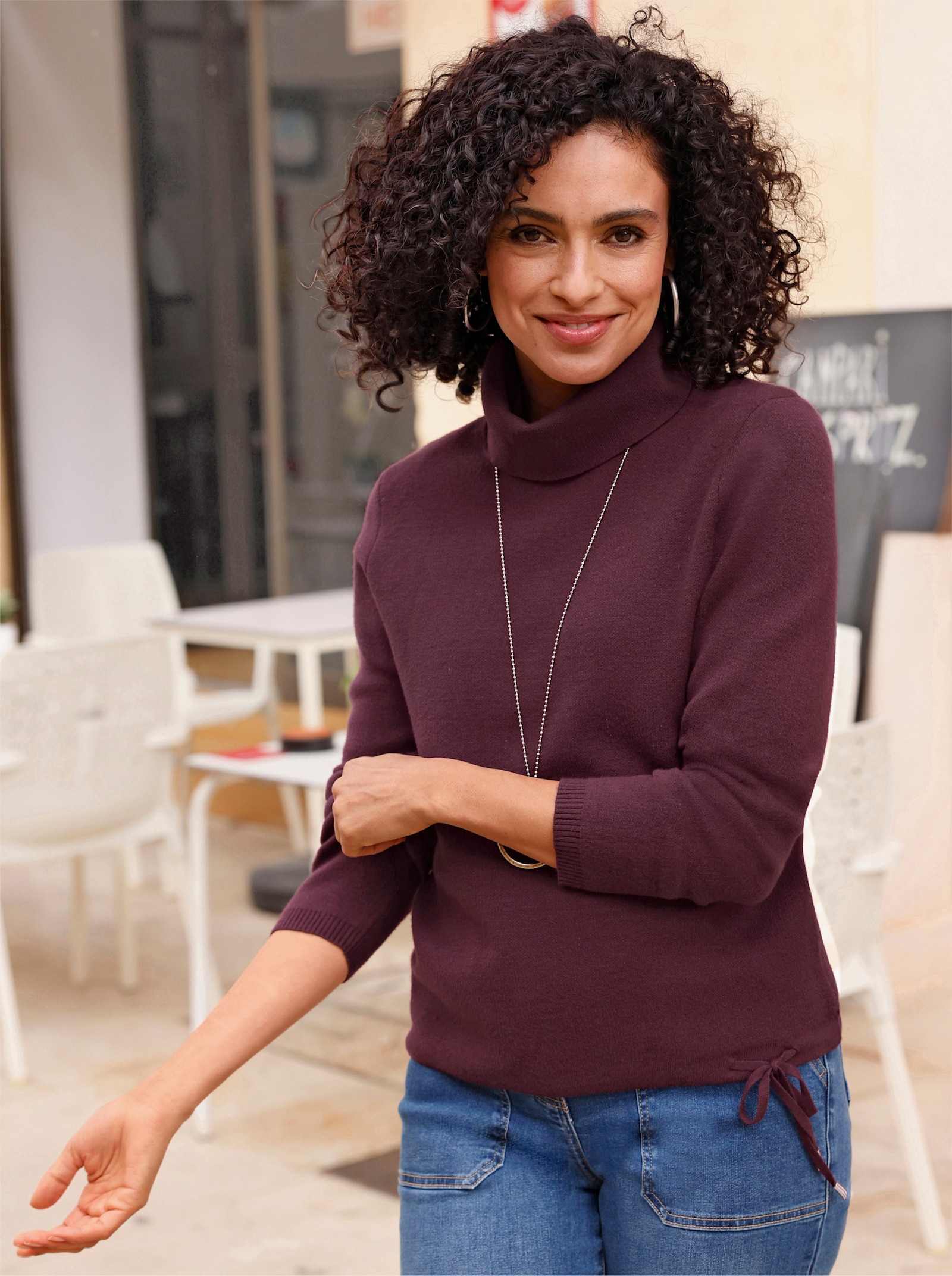 Svetr s dlouhým rukávem a rolákovým límcem od krku - burgundská