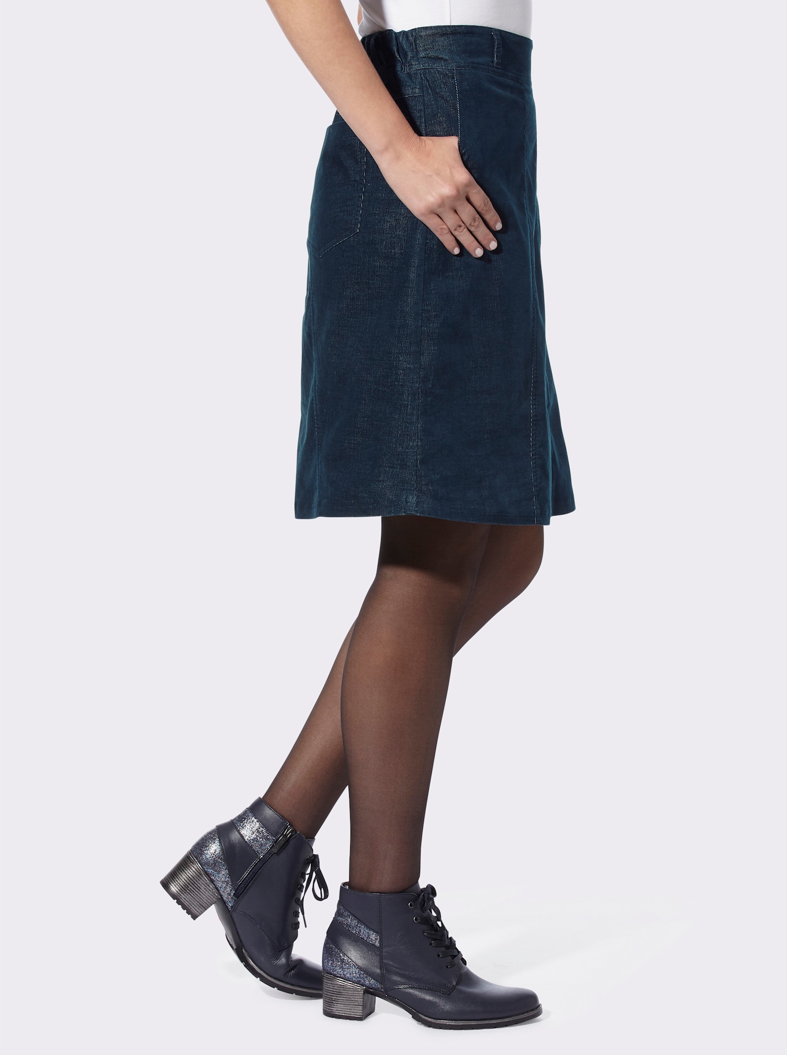 heine Jupe à panneaux en velours - bleu foncé