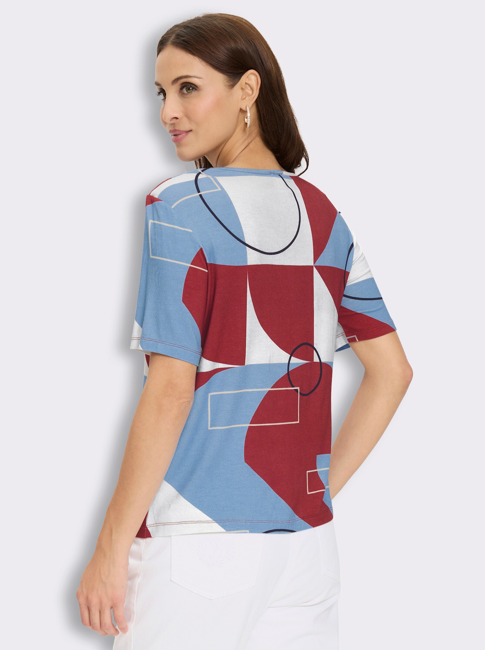 Print-Shirt in Grafik-Dessin - ecru-kirsche-bedruckt