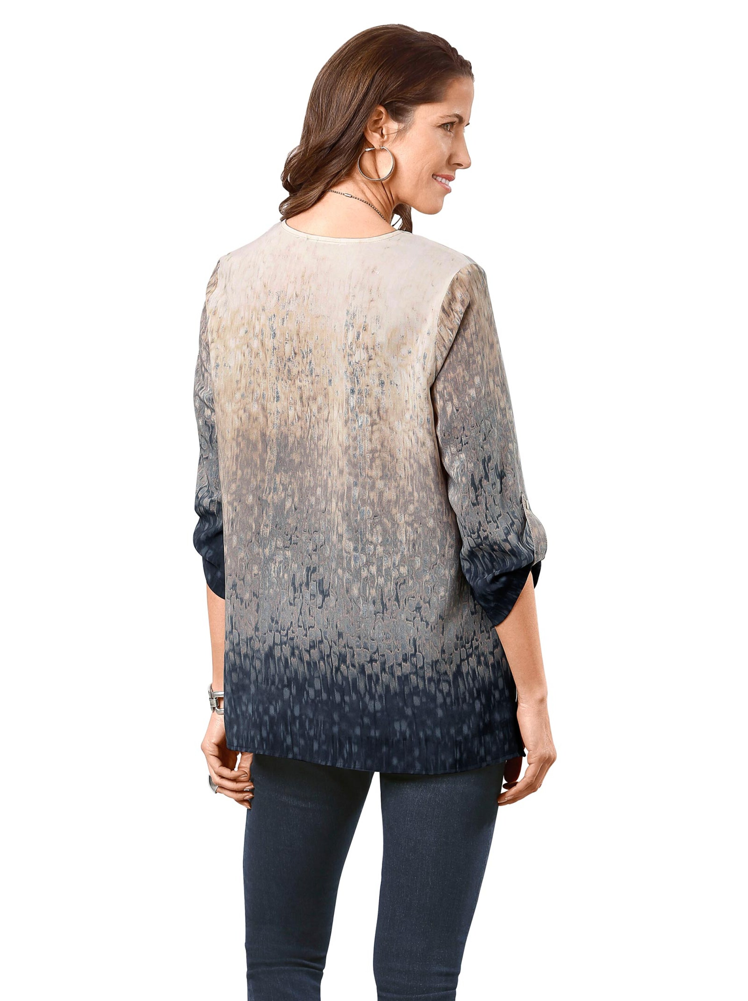 Hemdbluse - marine-beige-bedruckt