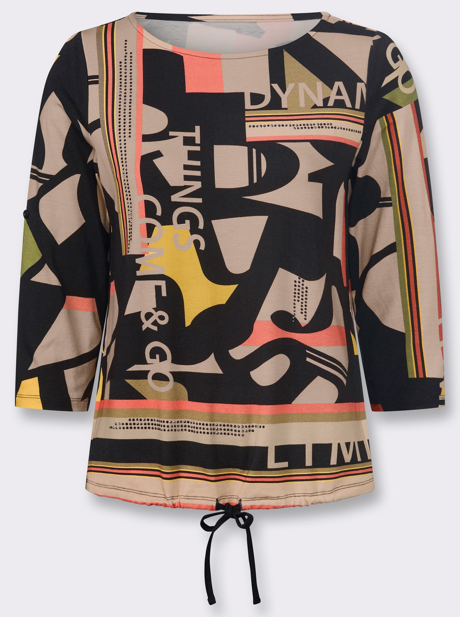 Print-Shirt mit Krempelärmeln - schwarz-sand-bedruckt