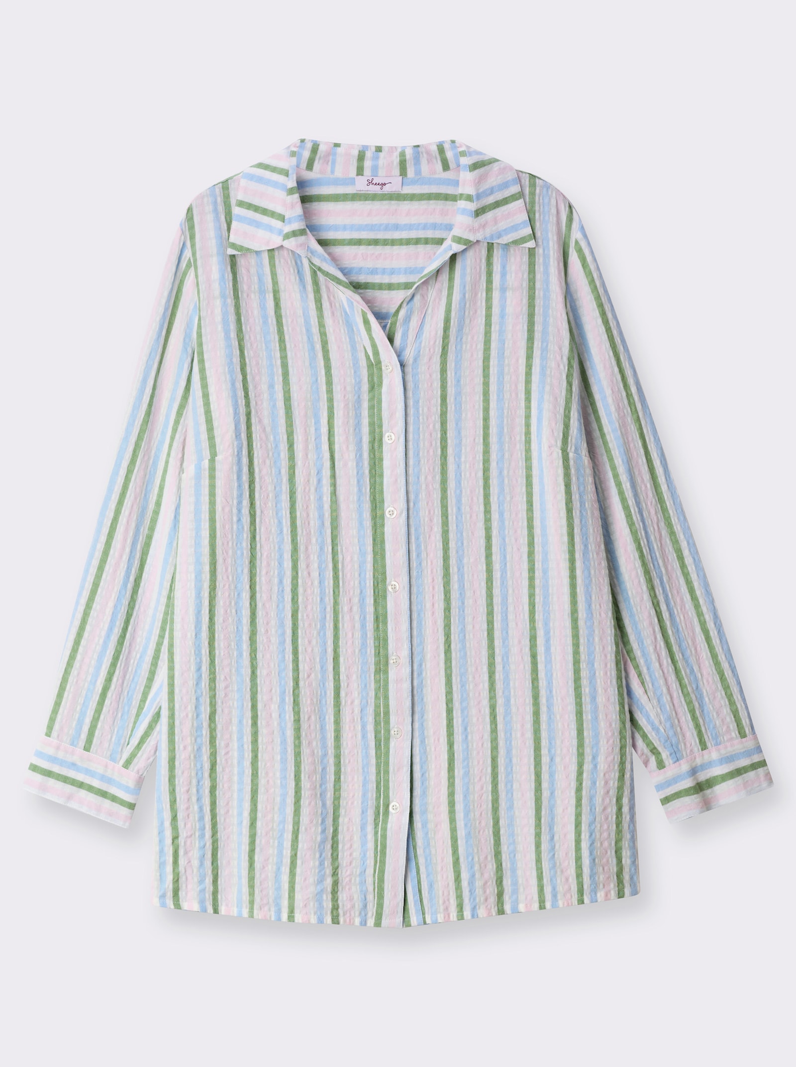 sheego Gestreifte Bluse in Seersucker-Qualität - weiß-hellrosé-gestreift