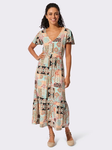 Jerseykleid mit Volants am Saum - mint-apricot-bedruckt