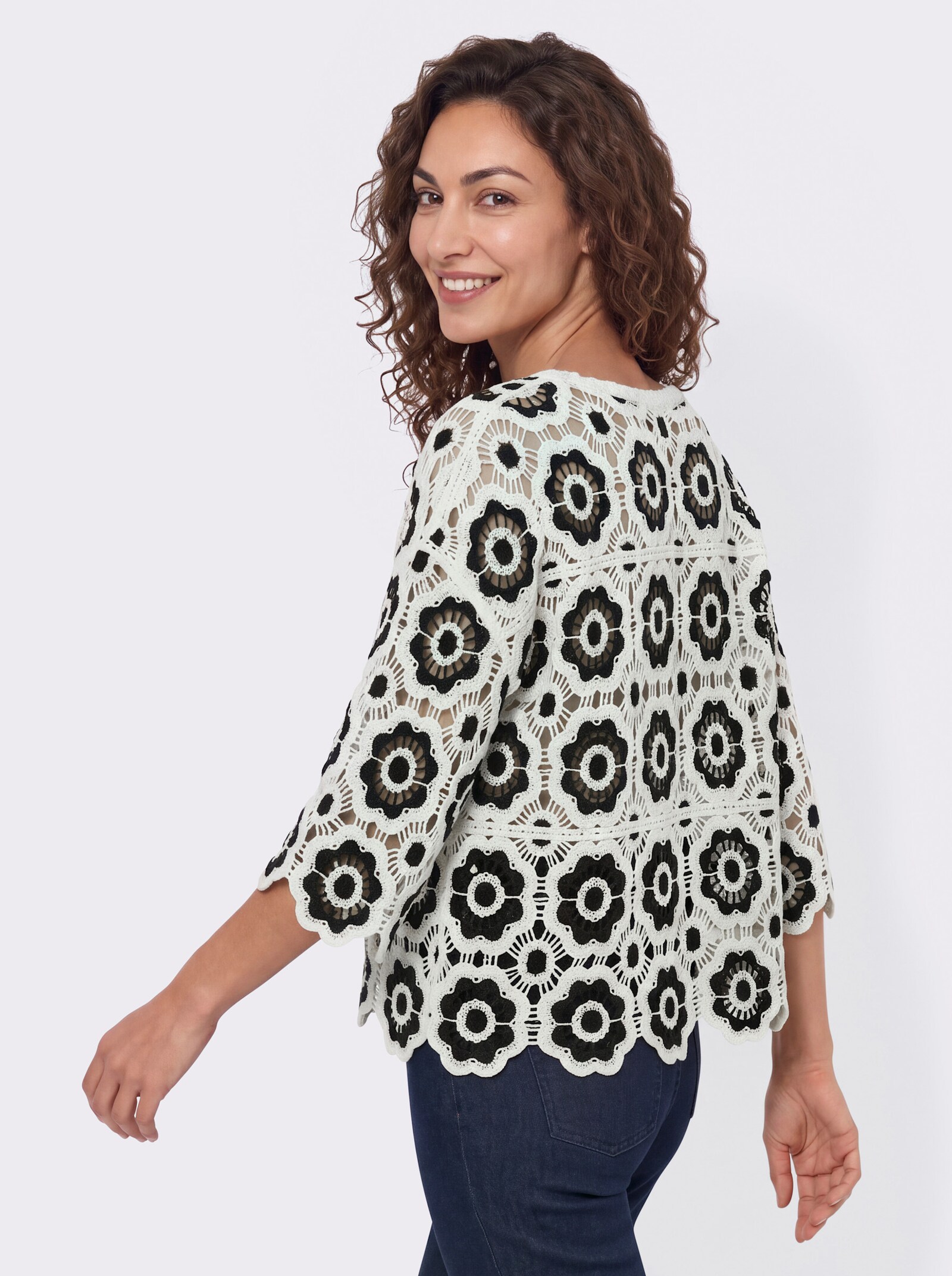 Pullover mit U-Boot-Ausschnitt - champagner-schwarz-gemustert