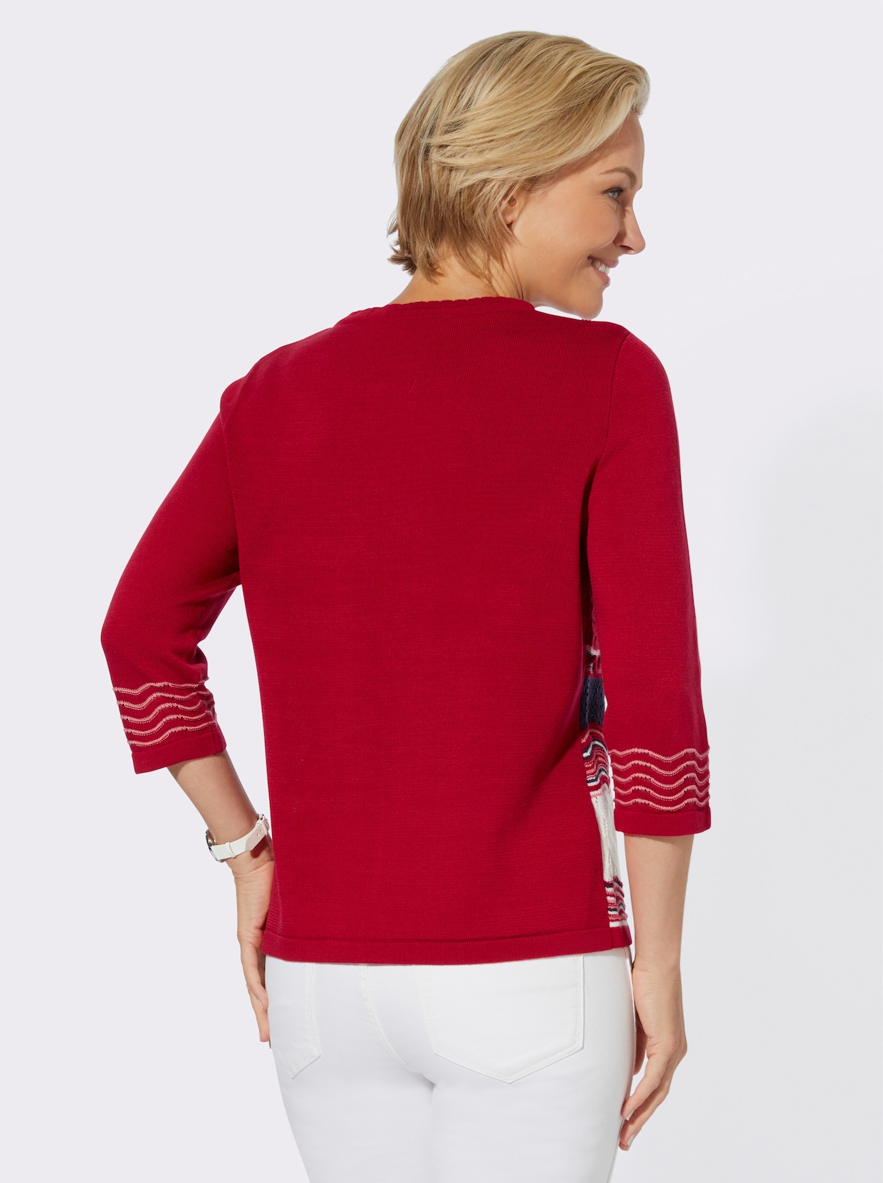 Pullover met ronde hals - rood/marine gedessineerd