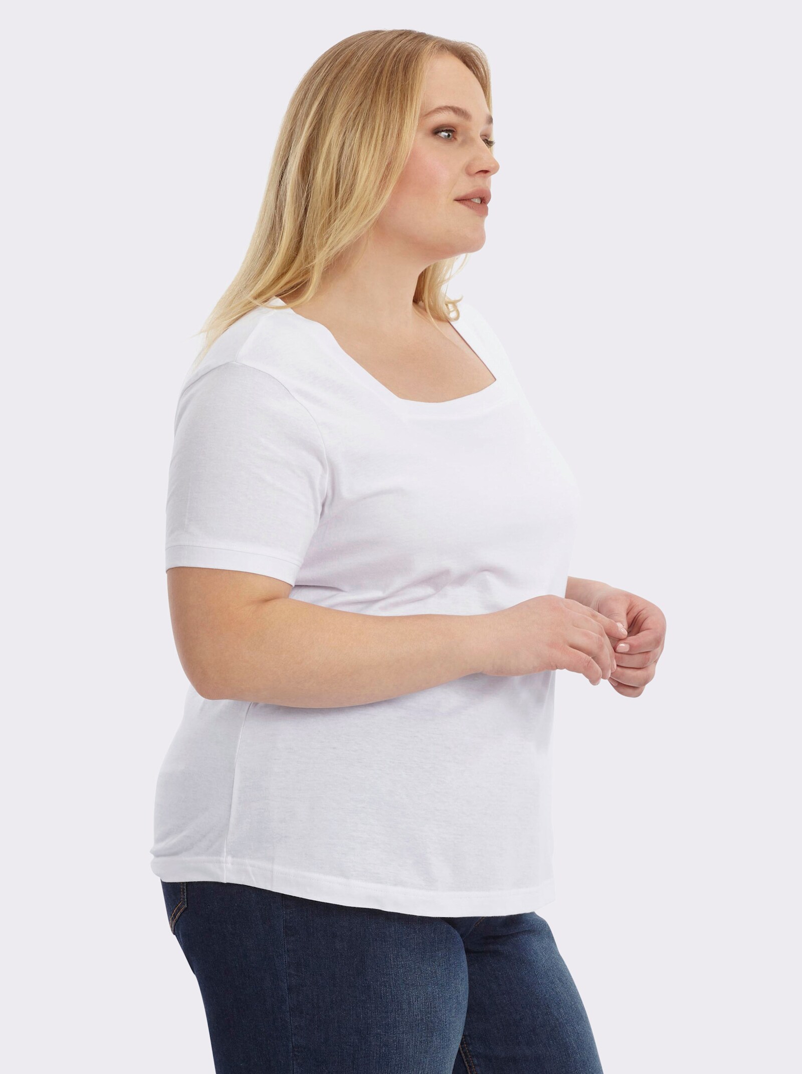 Kurzarmshirt mit Karree-Ausschnitt - weiß