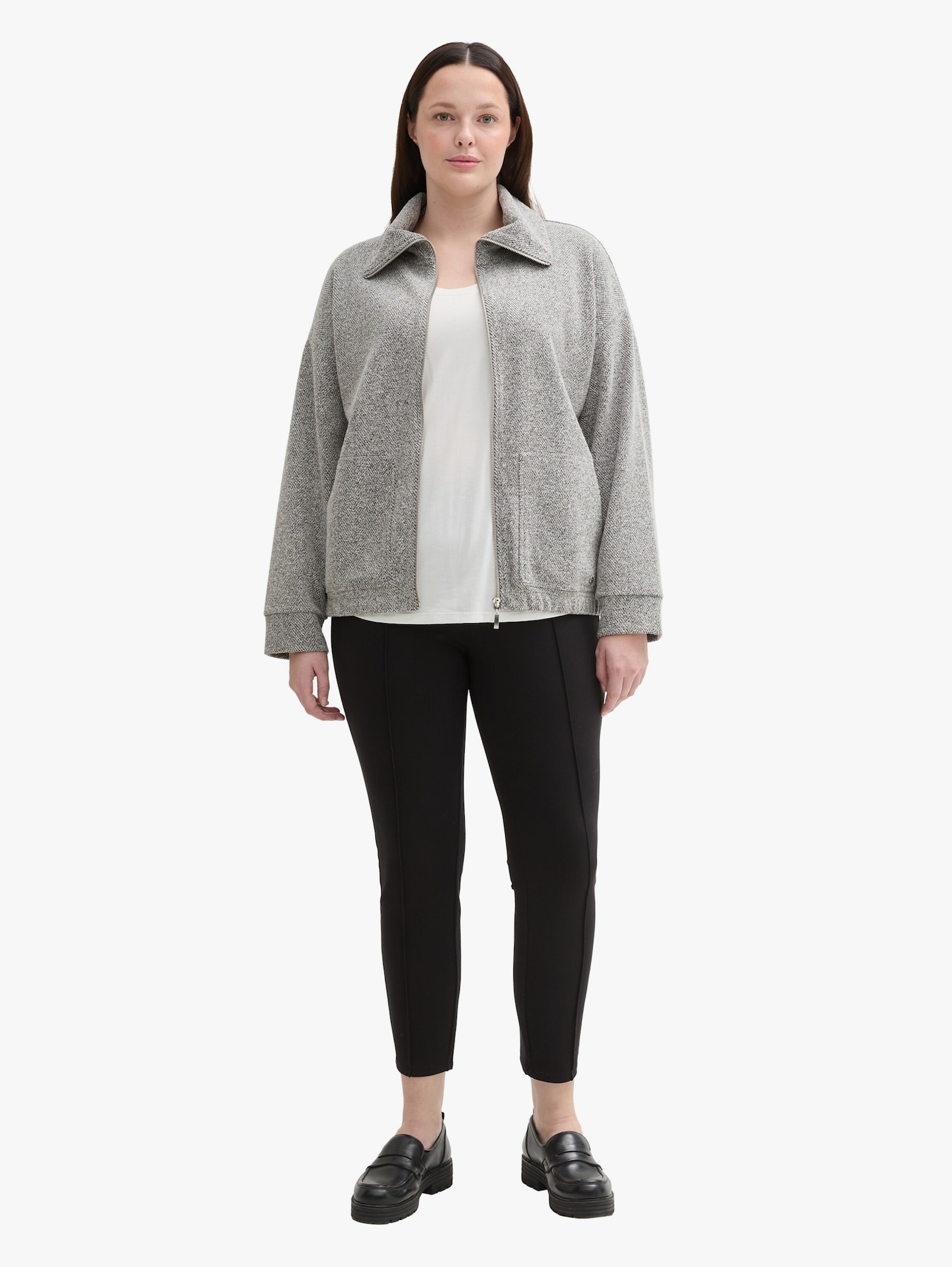 Sweatjacke - grey heringbone boucle