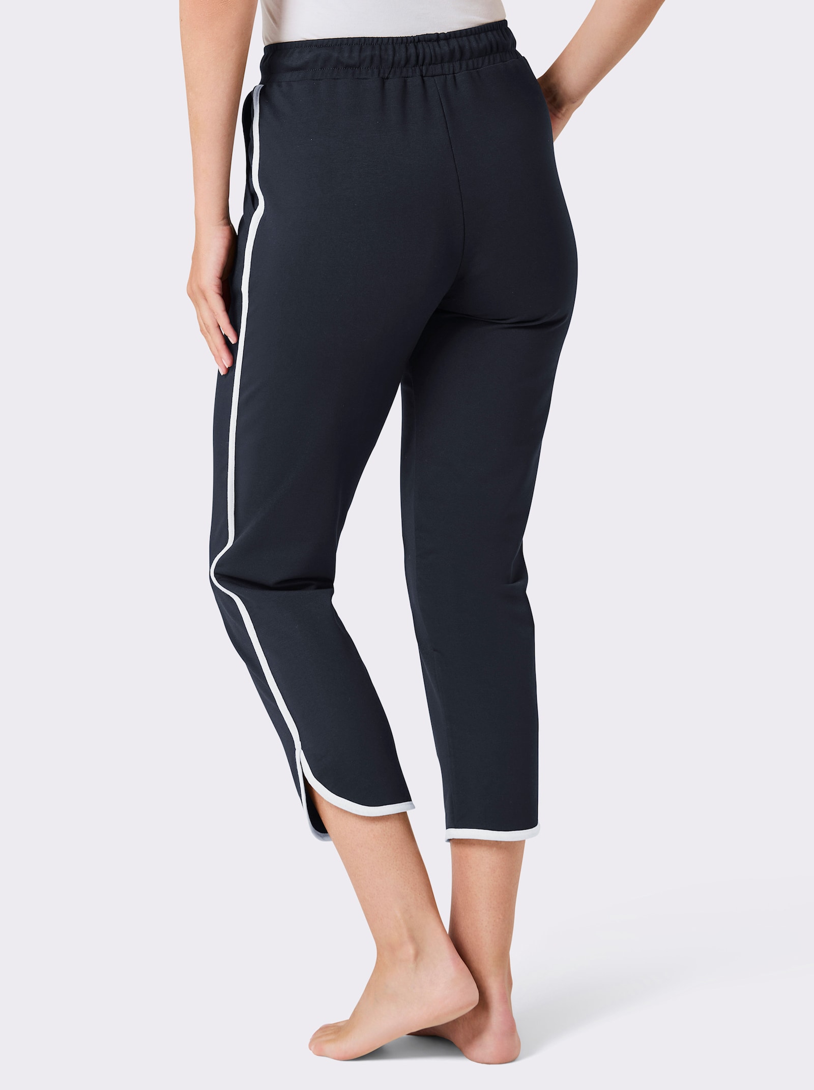 Dehnbund-Hose mit Kontrastpaspeln - marine-weiß