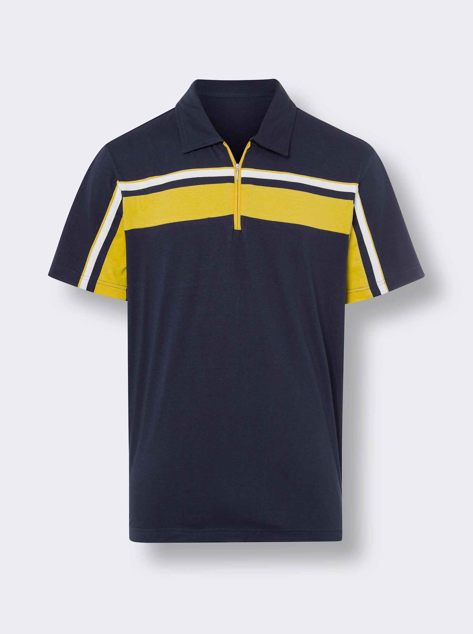 Poloshirt met korte ritssluiting - marine/zonnegeel