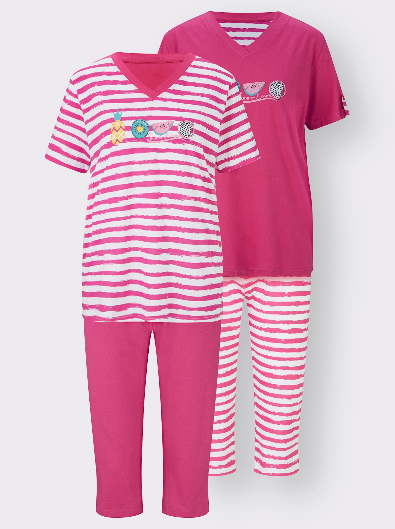 Comtessa Capri pyžamá, jednoduchý džersej - Fuksiová + fuksiová pruhovaná