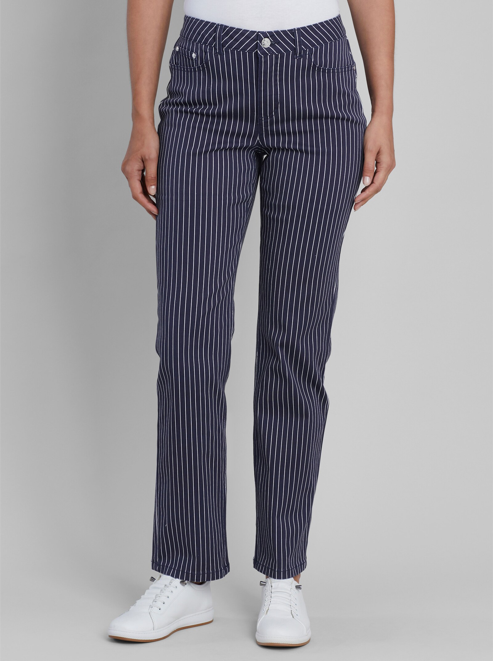 heine 5-Pocket-Hose mit Nadelstreifen - marine-ecru-gestreift