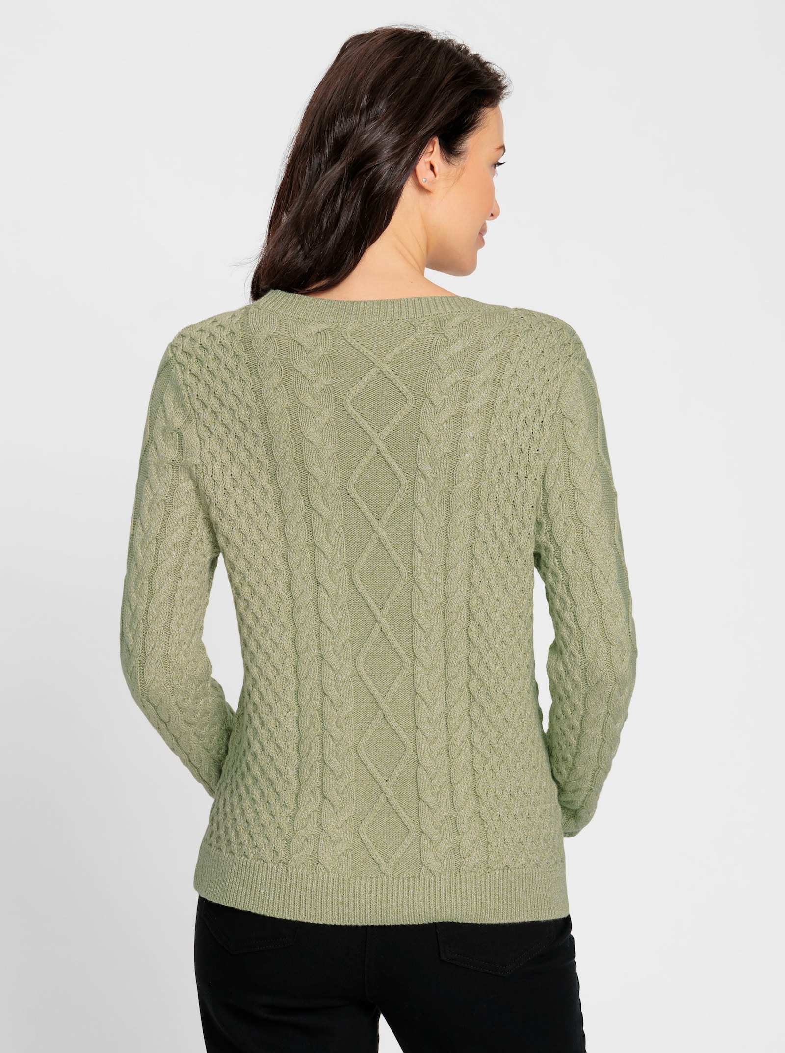 Pull en tricot au mélange de motifs - vert chiné
