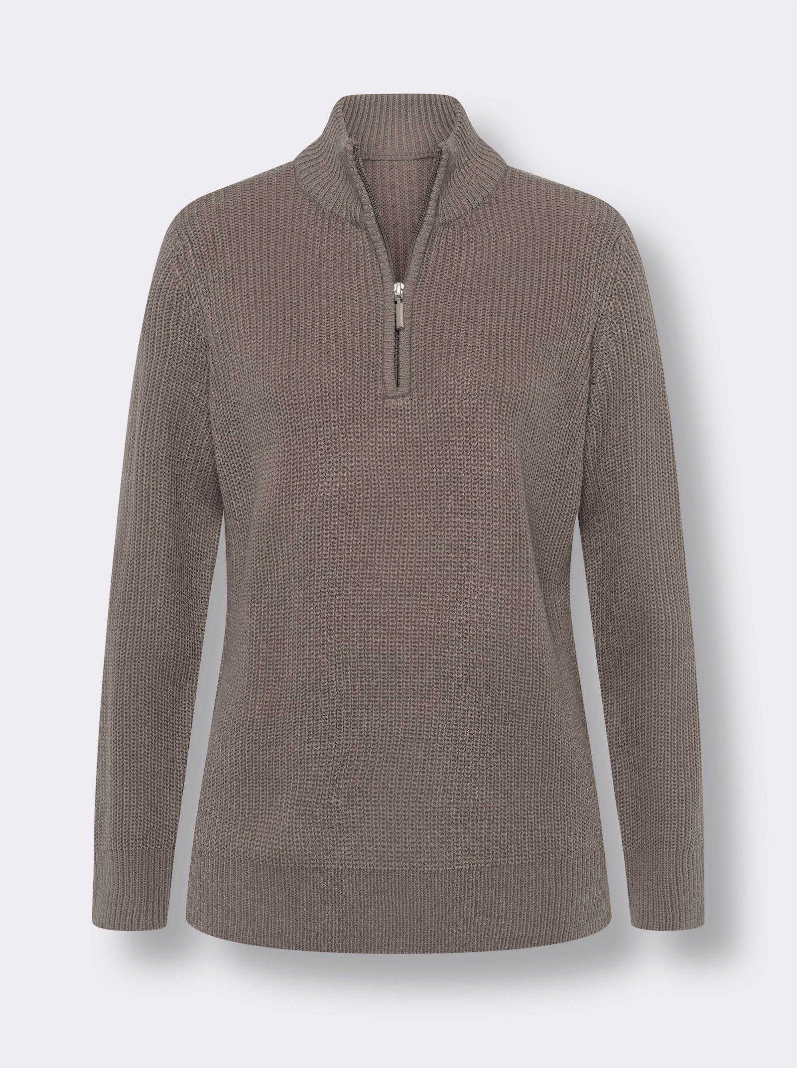 Stehkragenpullover in Patentstrick - taupe