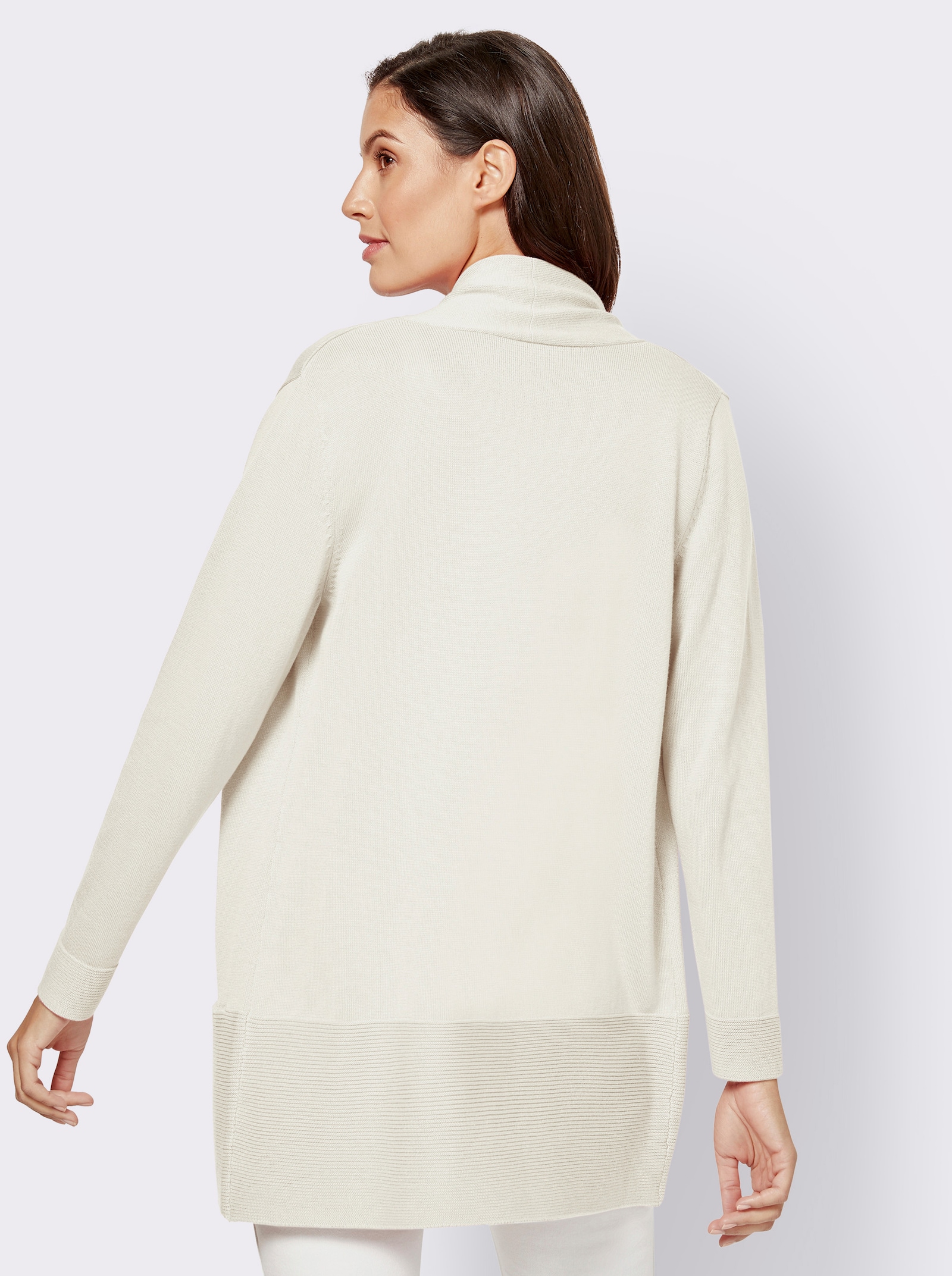 Longstrickjacke mit Schalkragen - wollweiß