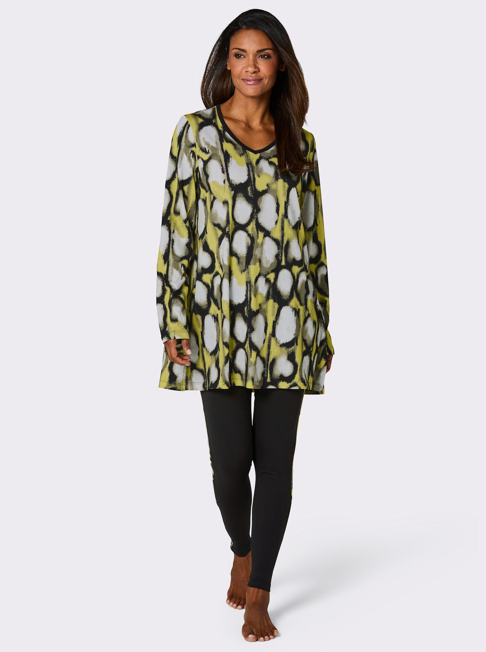 wäschepur Schlafanzug - schwarz-limone-bedruckt