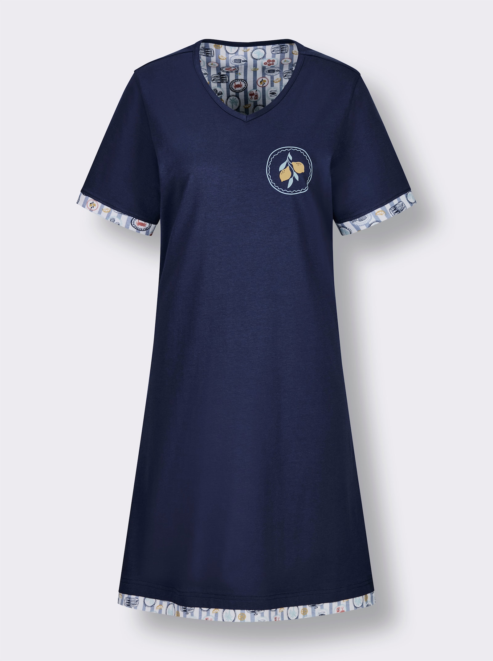 Comtessa Sleepshirt mit Zitronen-Motiv - marine-gelb-bedruckt