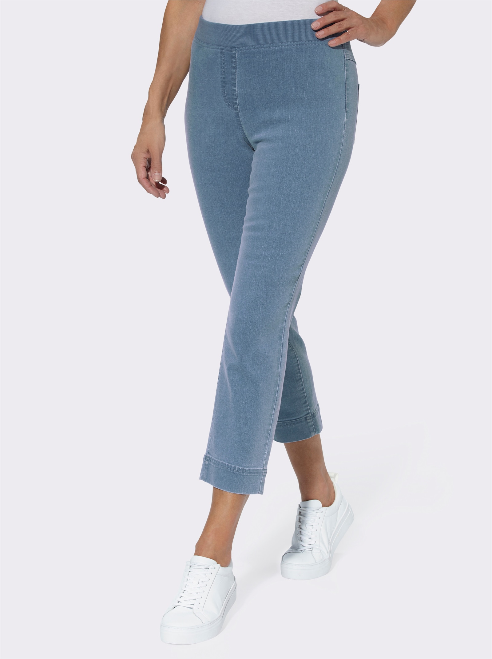 7/8-jeans met elastische tricotband - blue-bleached