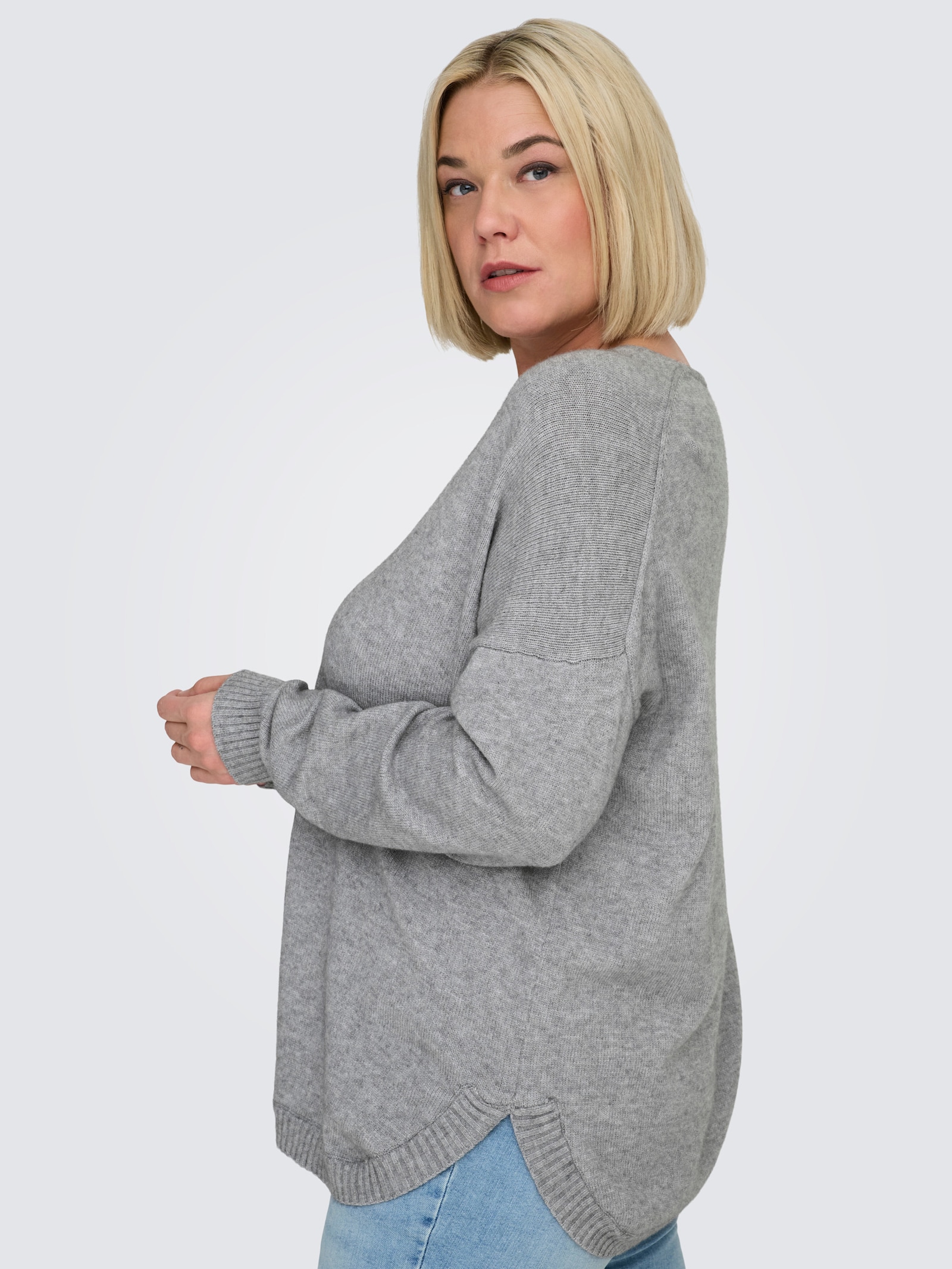 ONLY CARMAKOMA V-Ausschnitt-Pullover - ultimate grey detail:melange