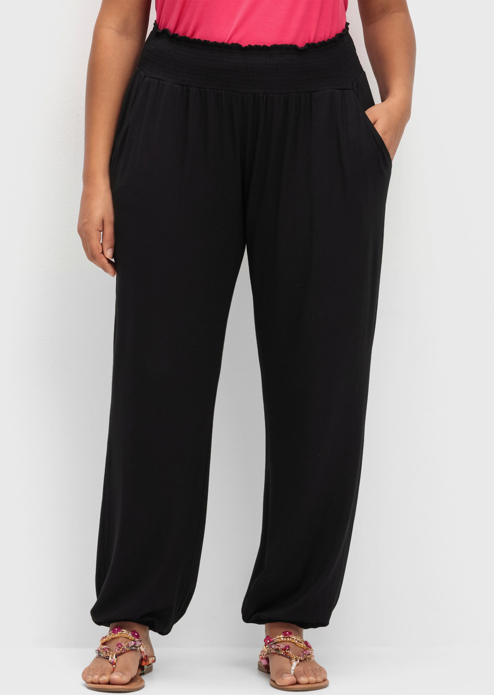 sheego Jerseyhose mit Saum-Gummibündchen - schwarz