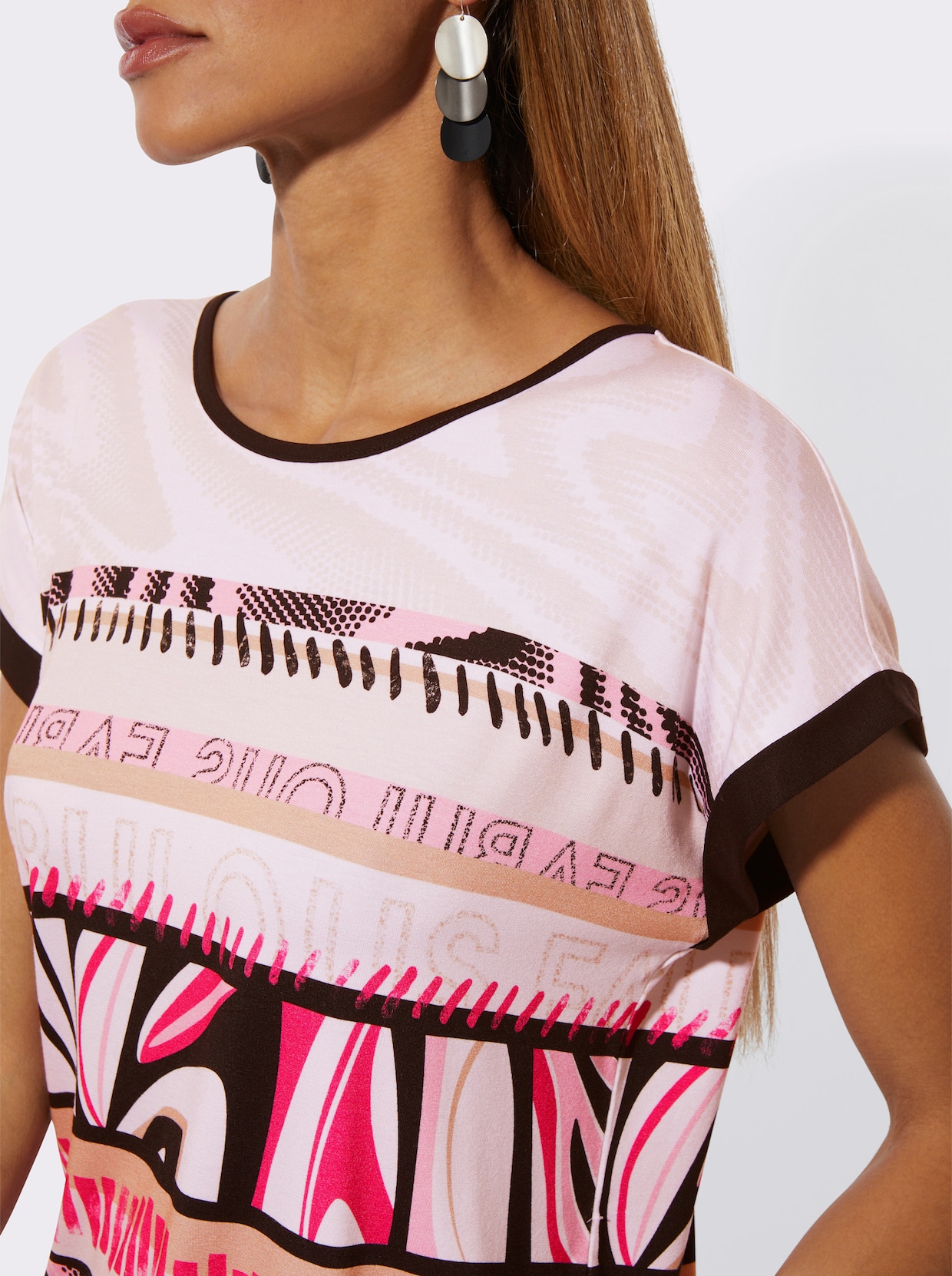 Rundhalsshirt - altrosa-schwarz-bedruckt