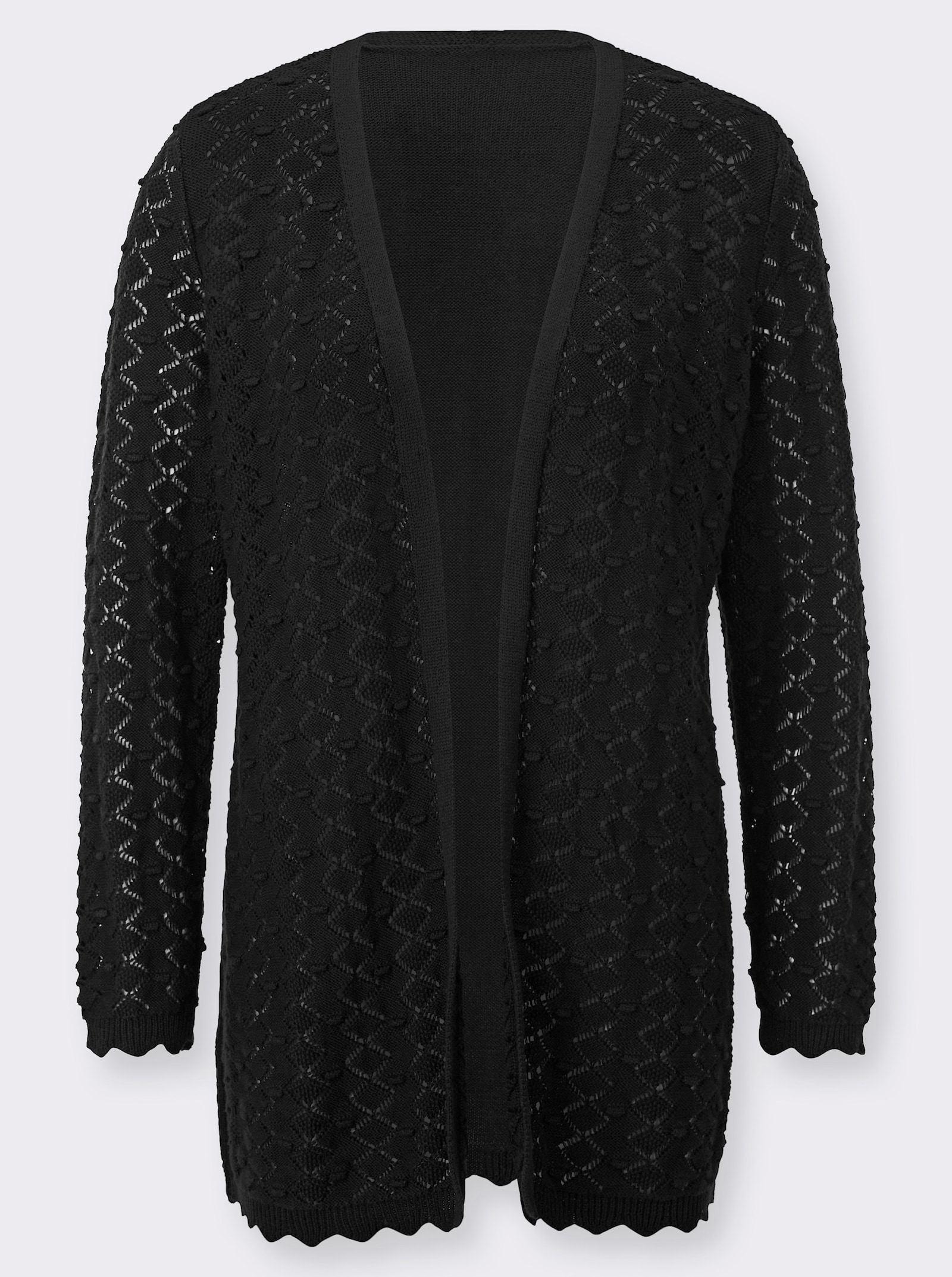 Longstrickjacke mit glattem Rückenteil - schwarz