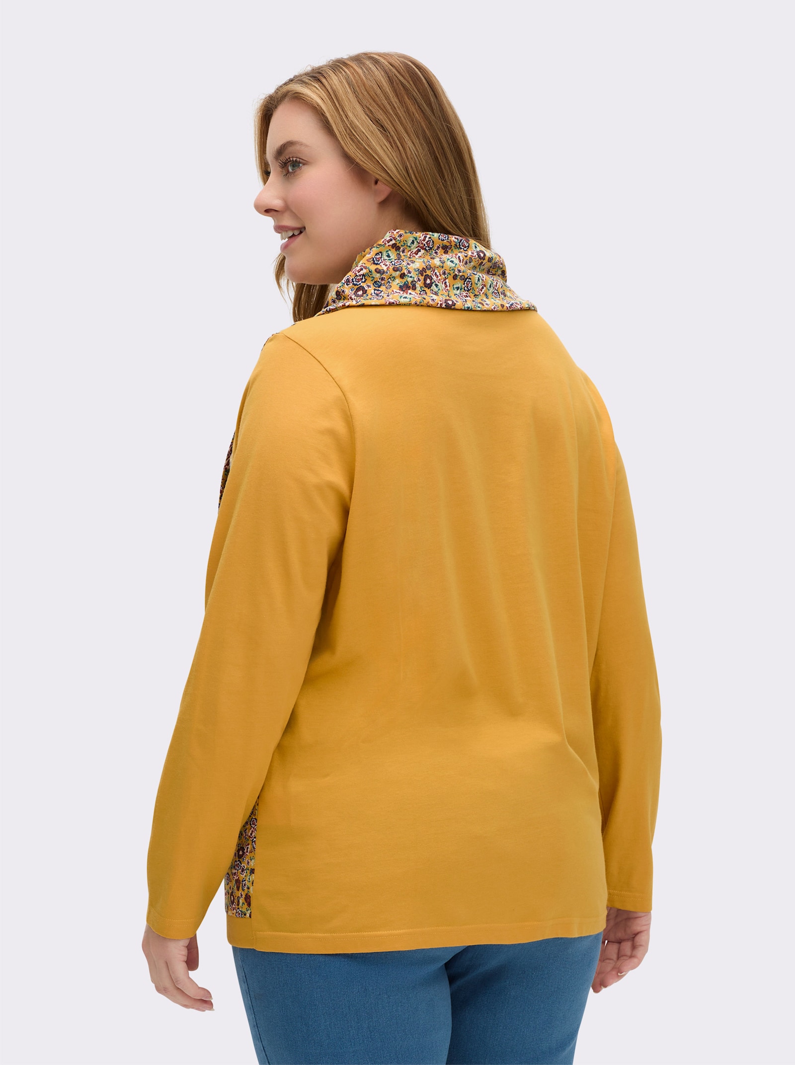 Rollkragenshirt in Wickel-Optik - ocker-marine-gemustert