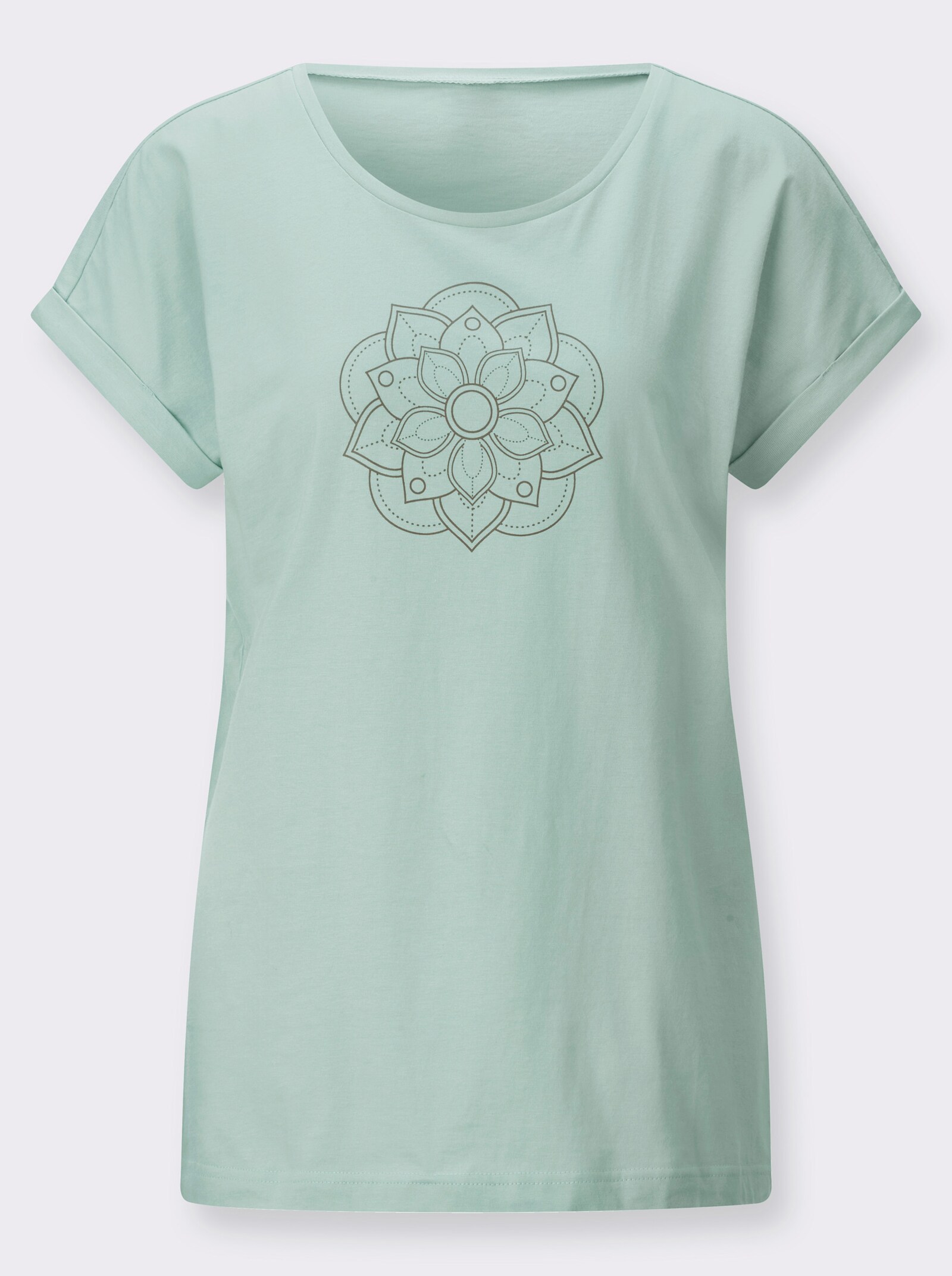 Freizeitshirt mit fixiertem Ärmelaufschlag - kalkmint