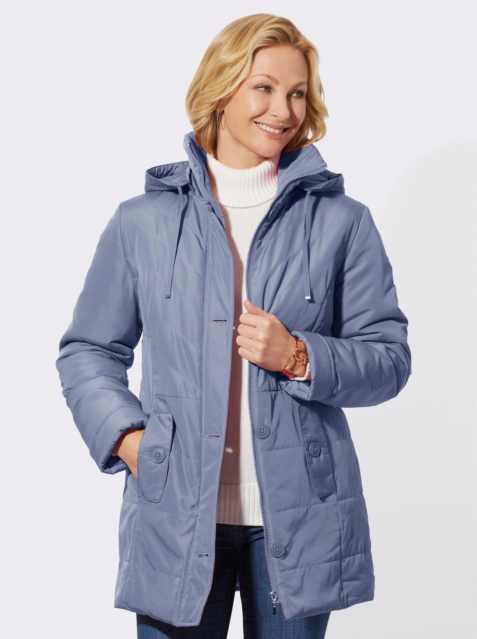 Jacke mit abzippbarer Kapuze - taubenblau