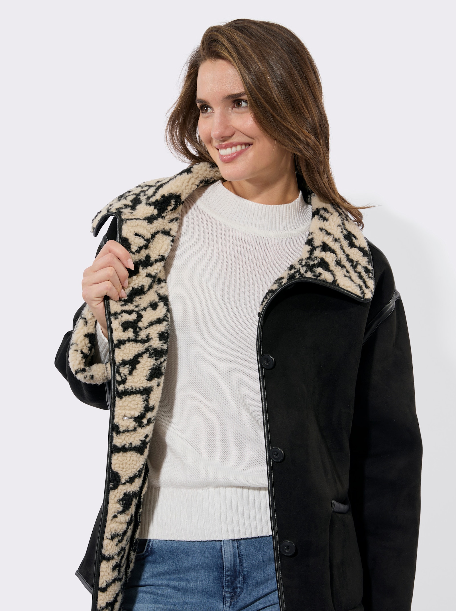 Winterjacke mit Teddyfleece-Futter - schwarz