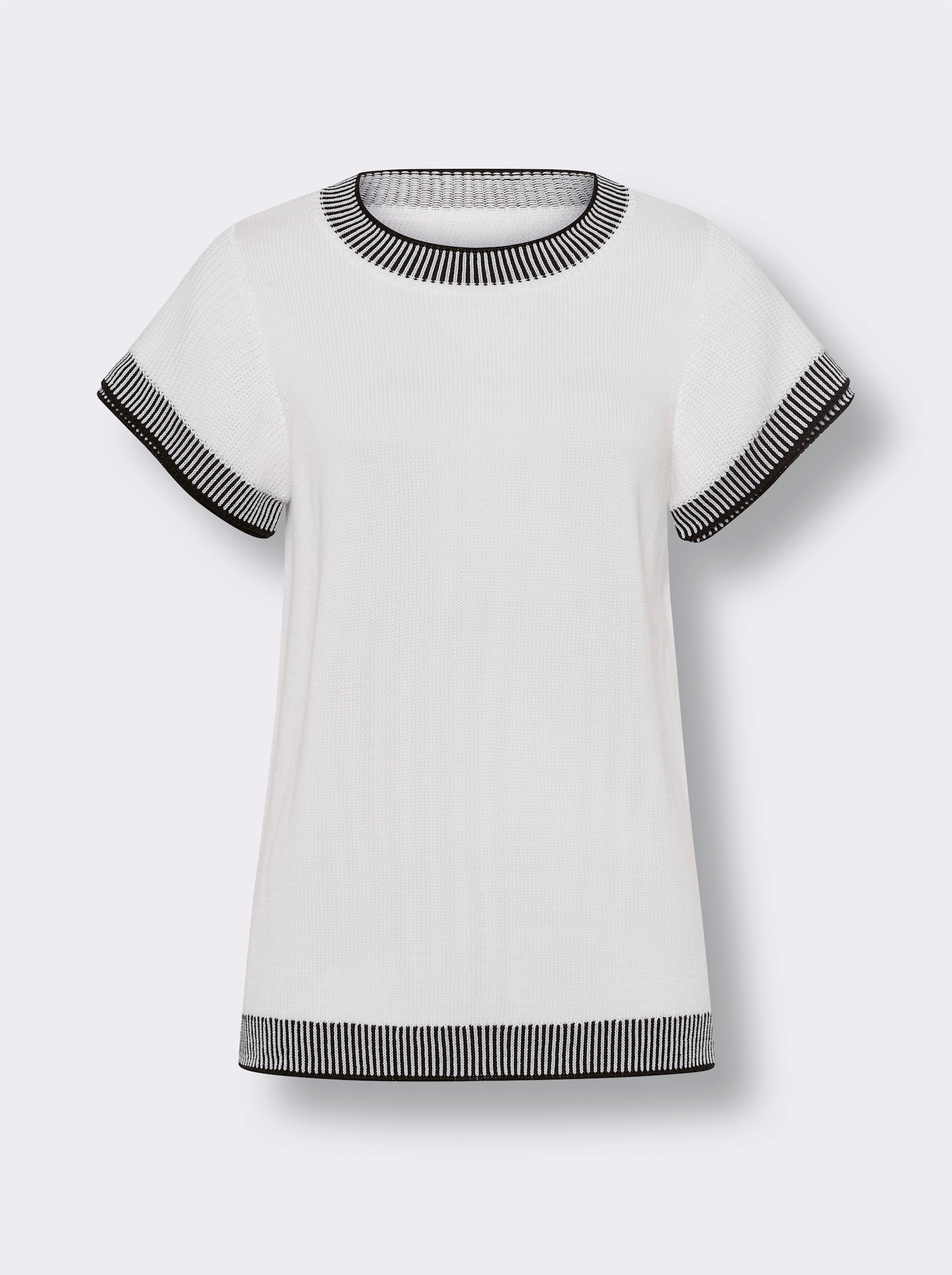 heine Kurzarmpullover mit Kontrastblenden - weiss-schwarz-gemustert