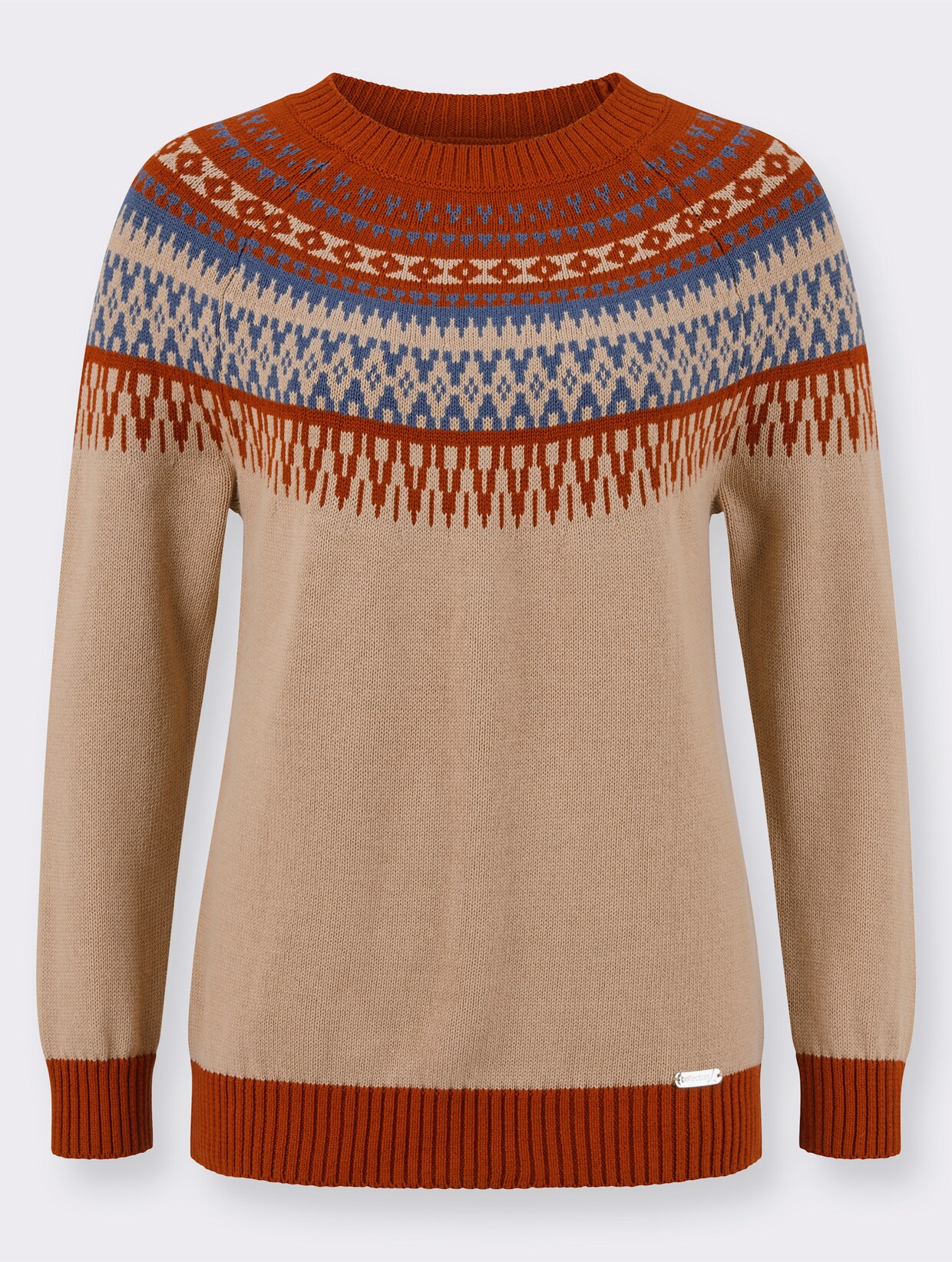 Norwegerpullover - beige-rostrot-gemustert