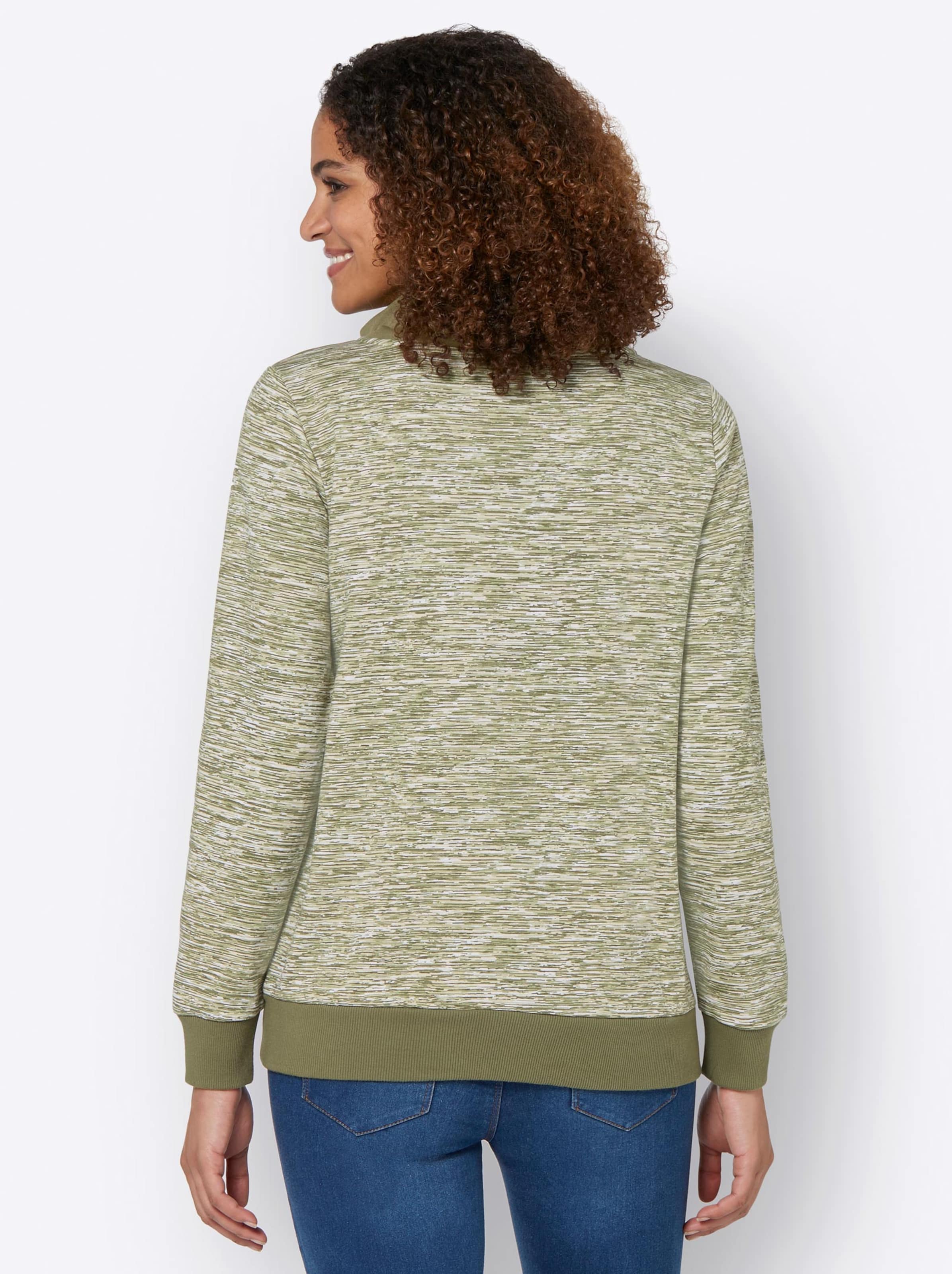 Damenmode Shirts Sweatshirt in olive-weiß-meliert 