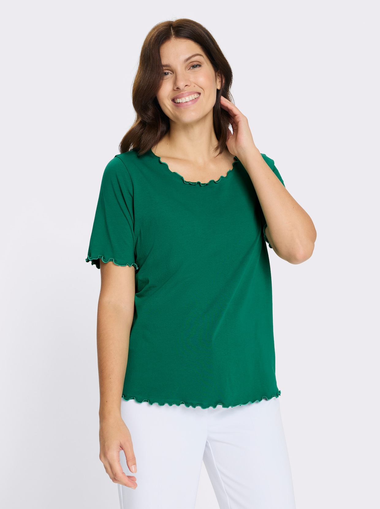 Kurzarmshirt mit gewellten Abschlüssen - grün
